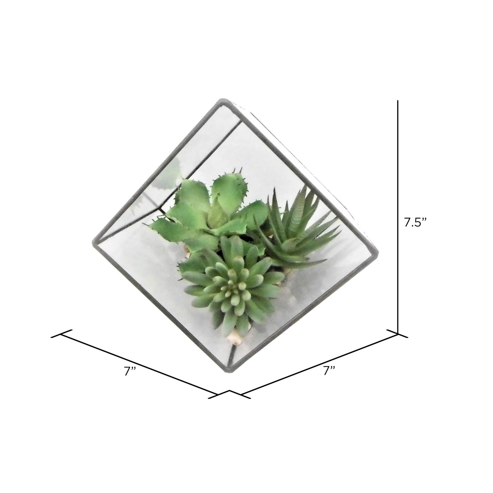 Vickerman 7.5″ Plastic Artificial Succulents with Geometric Terrarium in Green