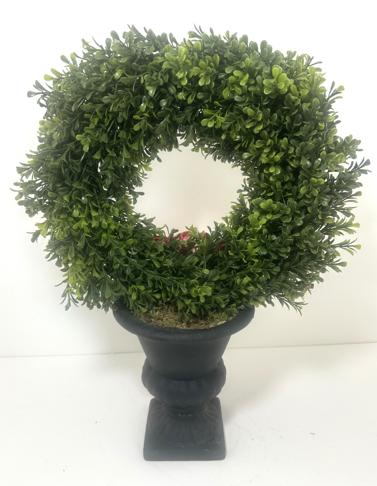 21″ Boxwood Wreath in Urn with Ribbon by Valerie H231923 Repaired