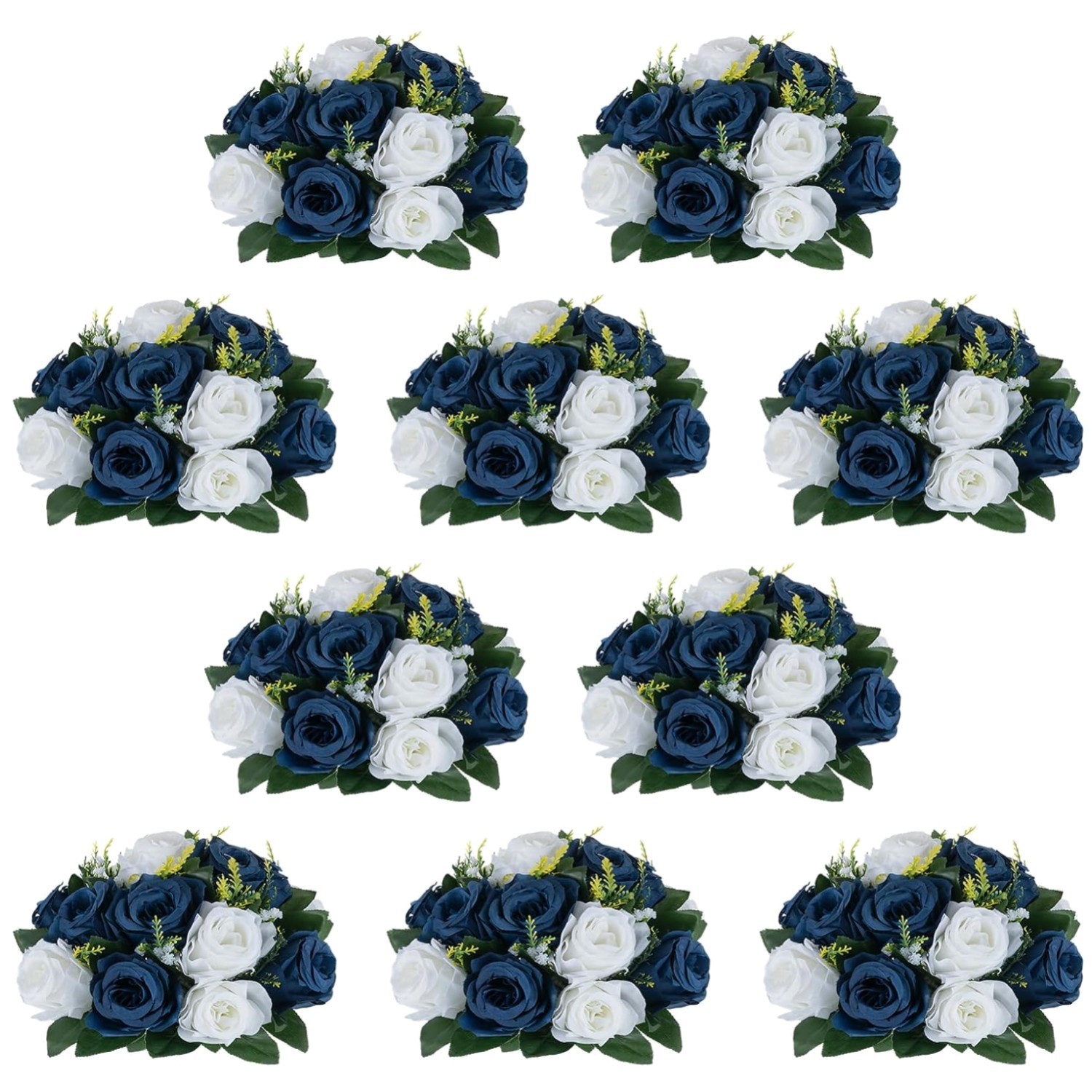 Silk Fake Rose Balls – Navy Blue & White – Set of 10