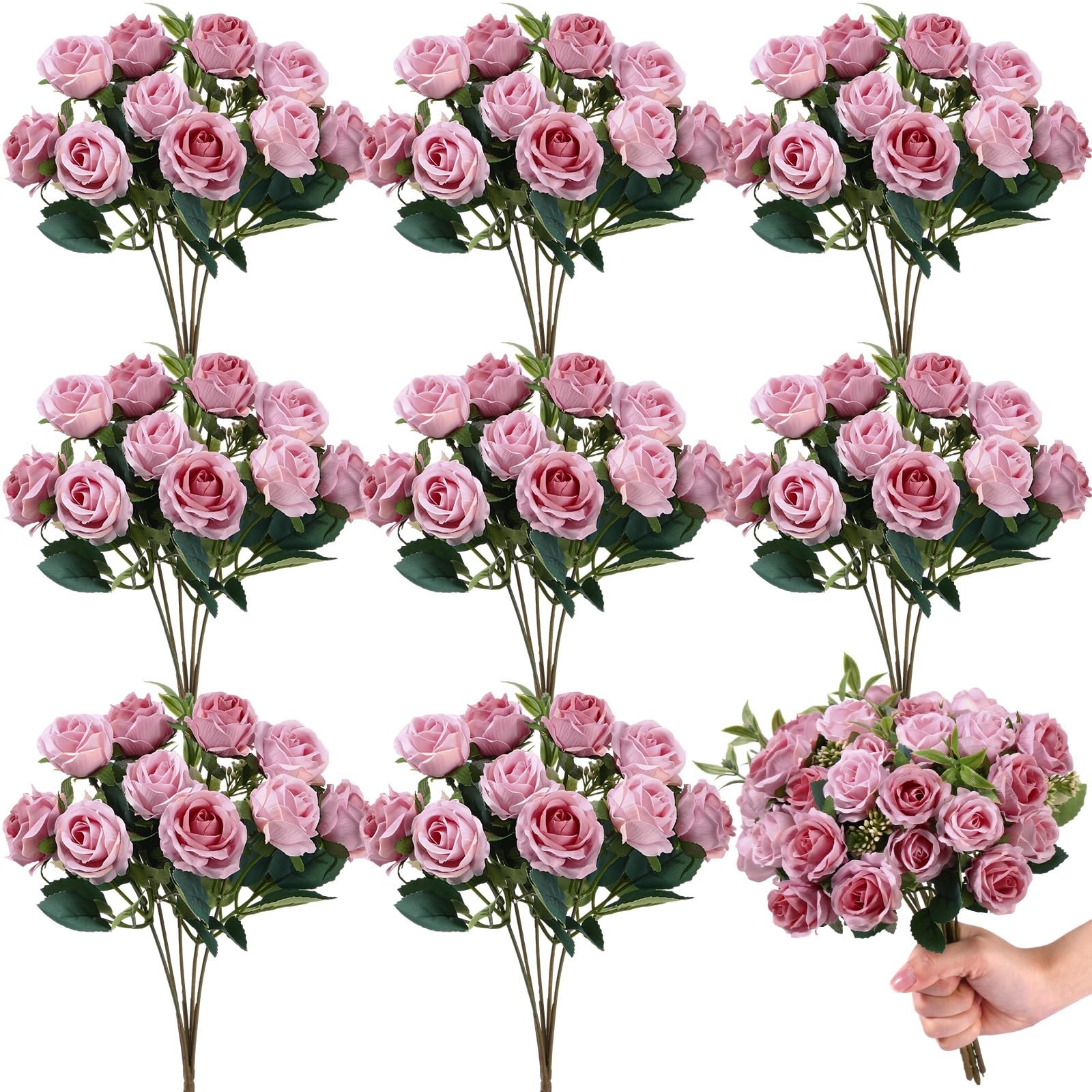 8 Pack 12 Inch Wedding Bouquets Red Artificial Silk Rose Bulk 8 PCS
