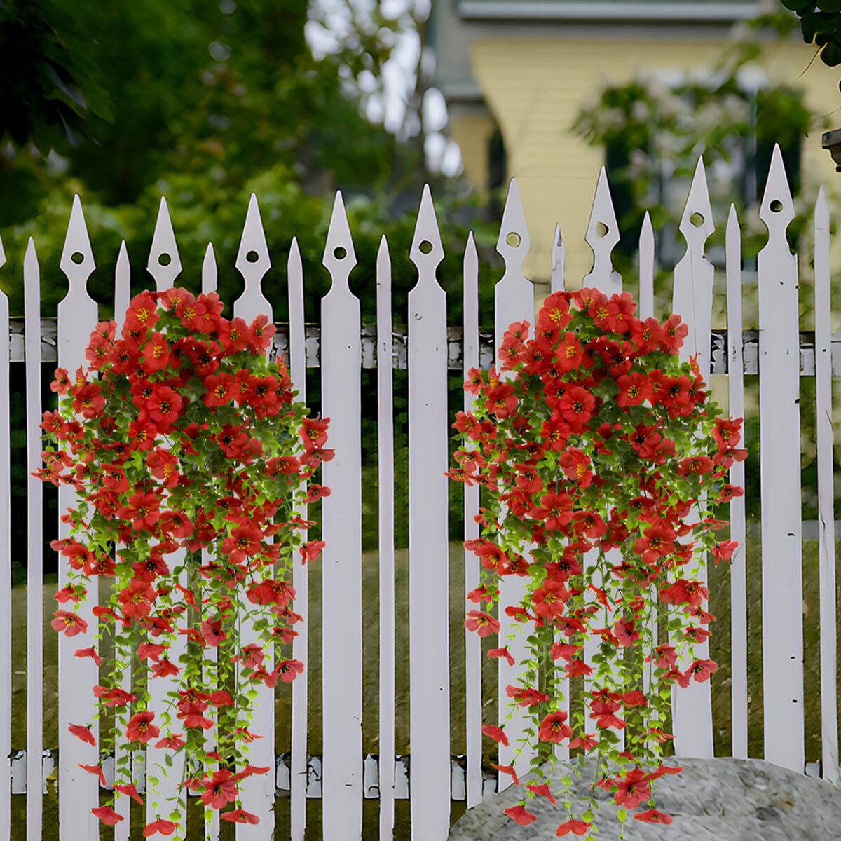 4PCS Artificial Fake Hanging Basket Plants Silk Flowers Vine Home Outdoor Decor