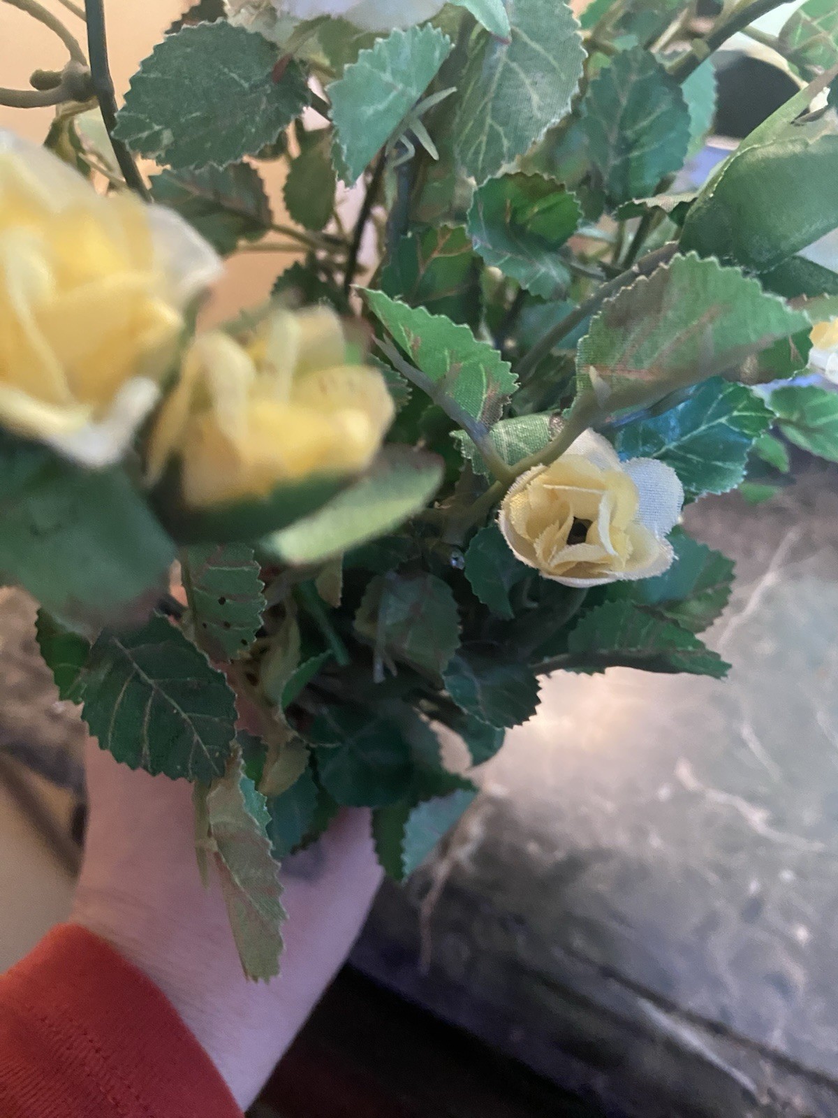Vintage 1980s Artificial Yellow Rose And Leaf Stems
