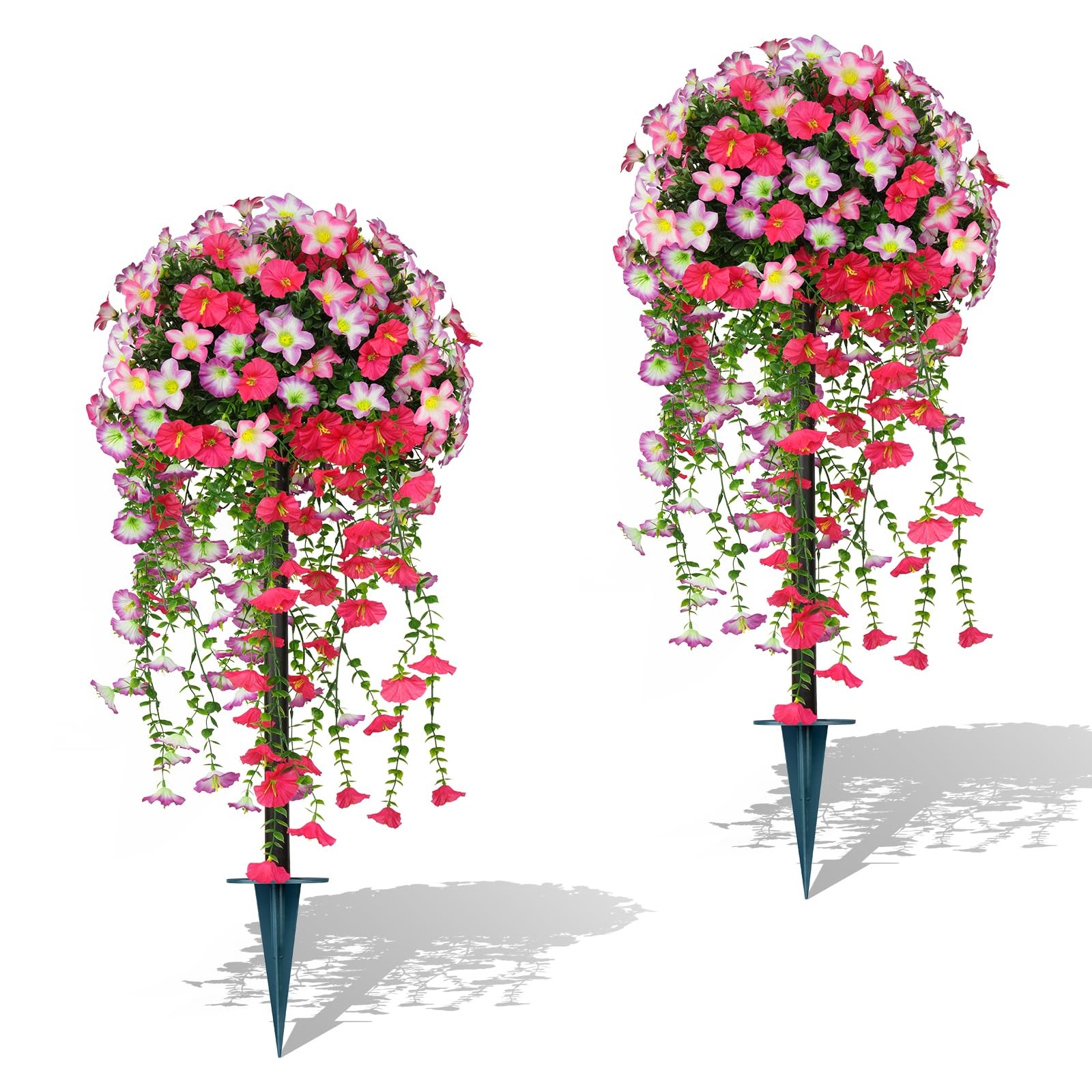Yangrass Artificial Topiary Ball Trees with Pink Morning Glory Flowers, 3FT F…
