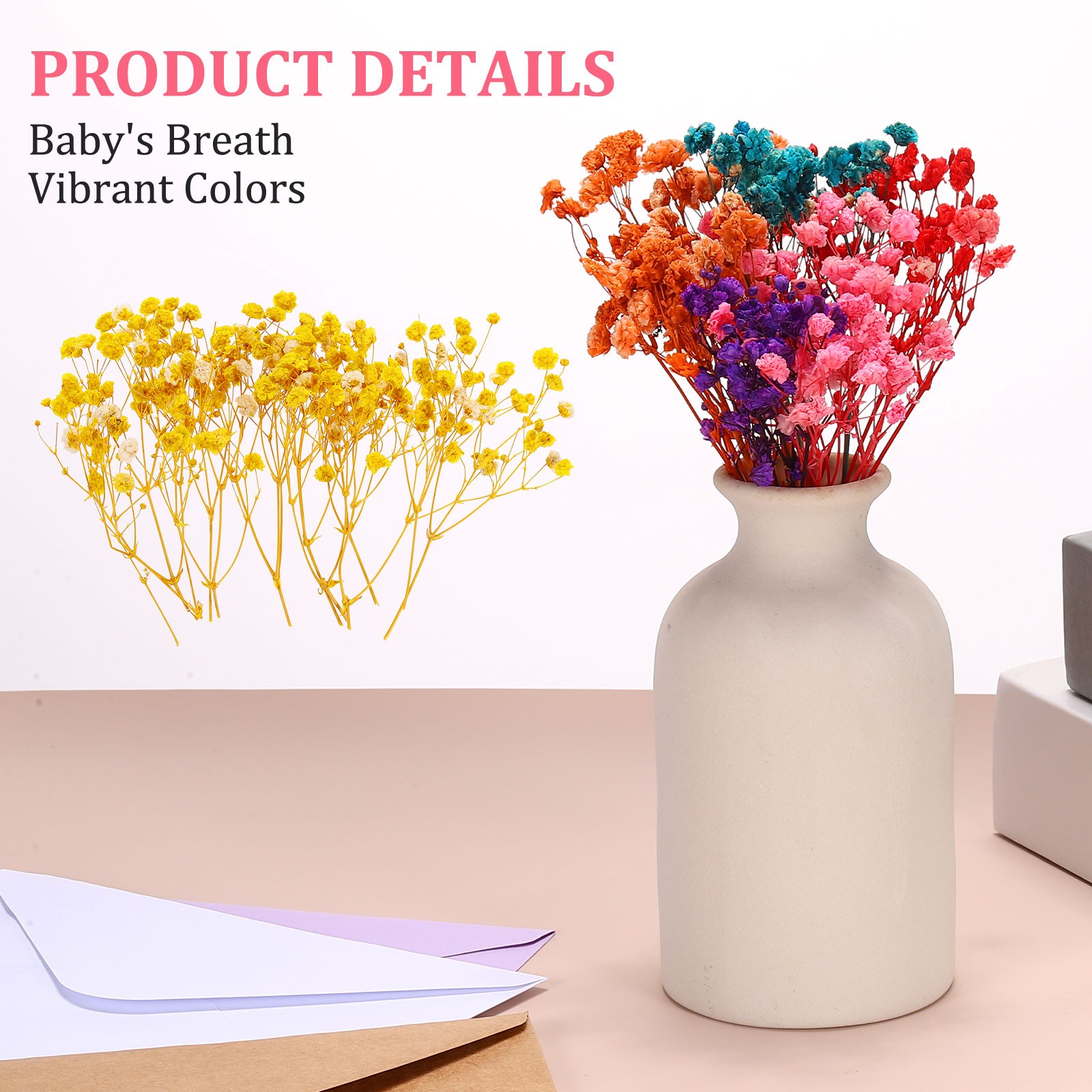 30 Pcs 4″ Dried Gypsophila Flower Yellow Pressed Flowers w Tweezer for DIY