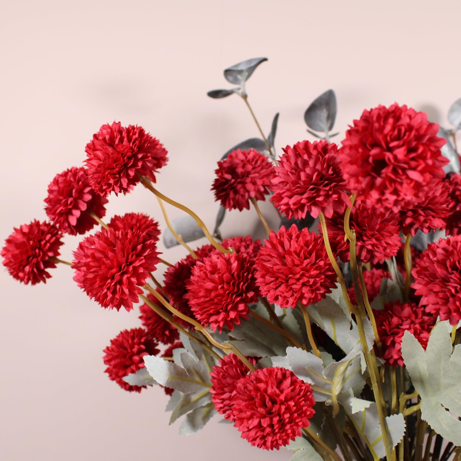 RyddeligHome Faux Red Flowers Artificial 10 Long Stems + Eucalyptus, Burgundy…
