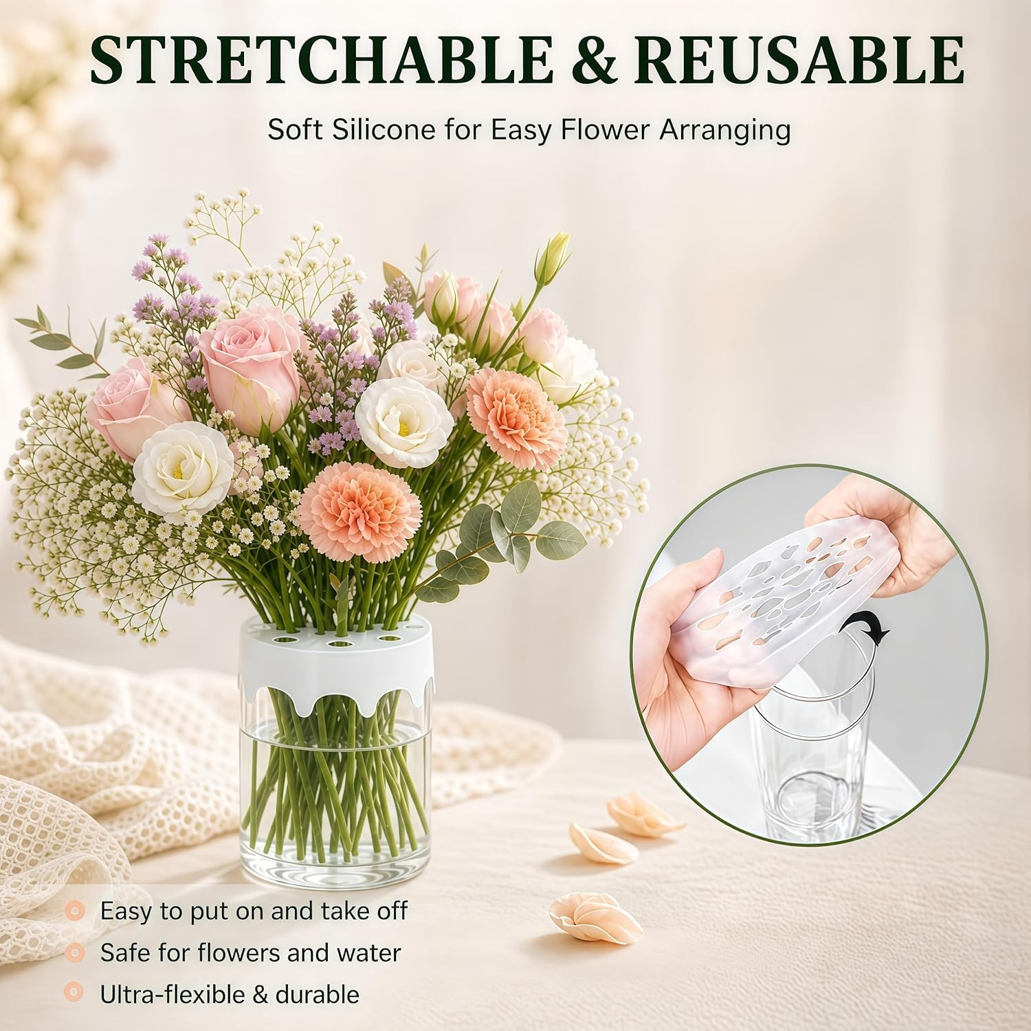Silicone Blossom Grid Flower Arranger, Flexible Blossom Grid Floral Stem Holder