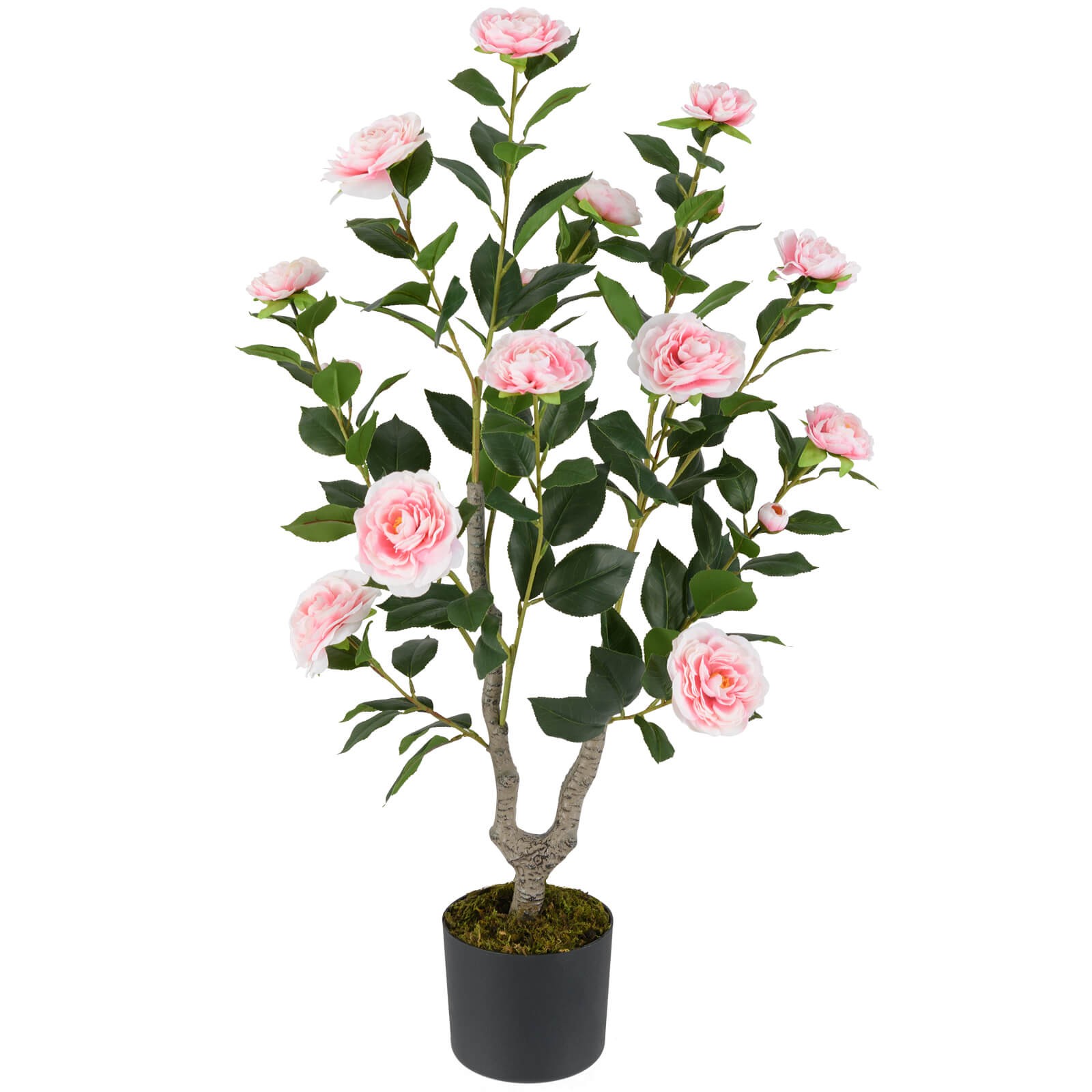 36″ Artificial Camellia Tree Fake Potted Tree Greenery Floral Plant Modern