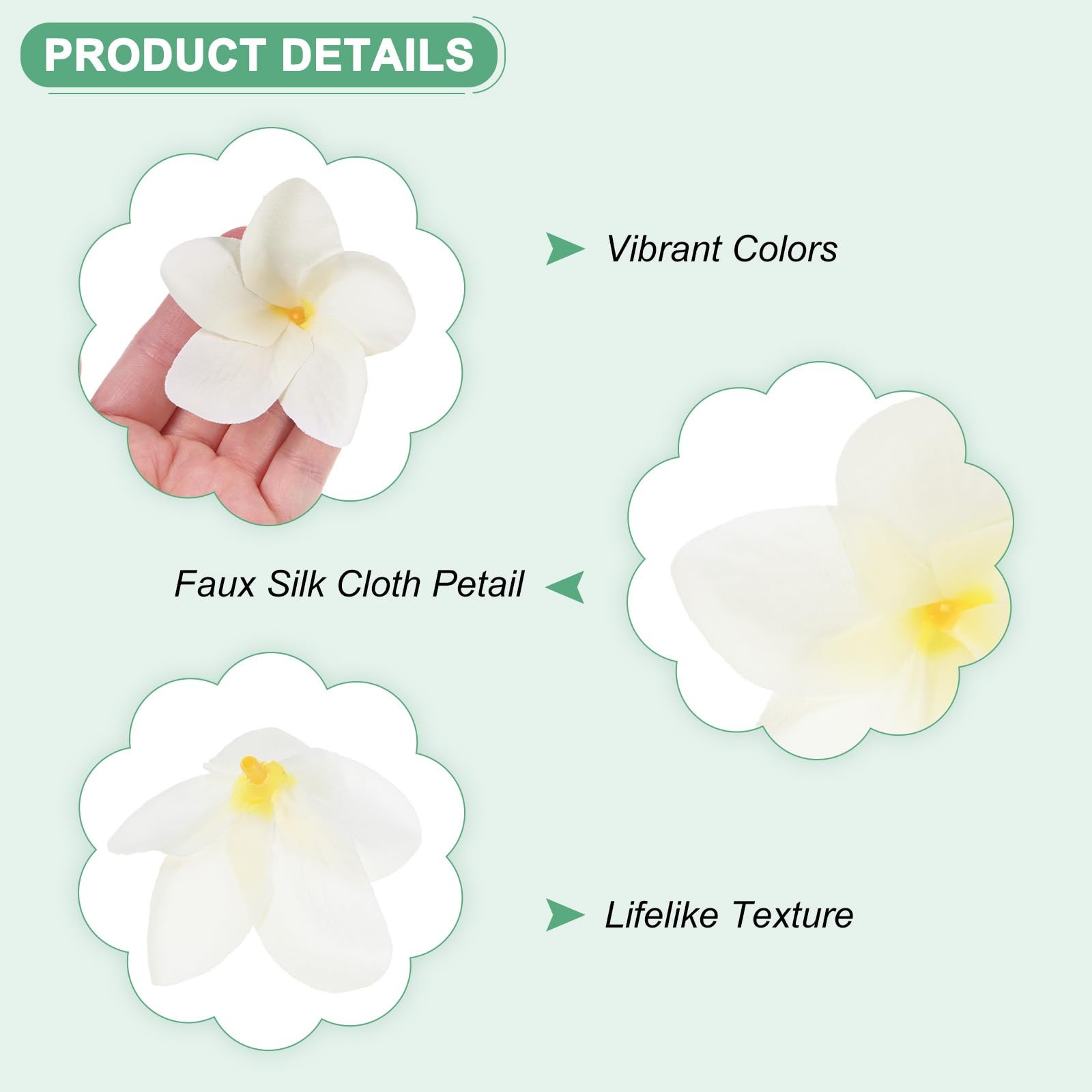20-Pack Plumeria Flowers 2.4″/ 6cm Fake Silk, Yellow+White