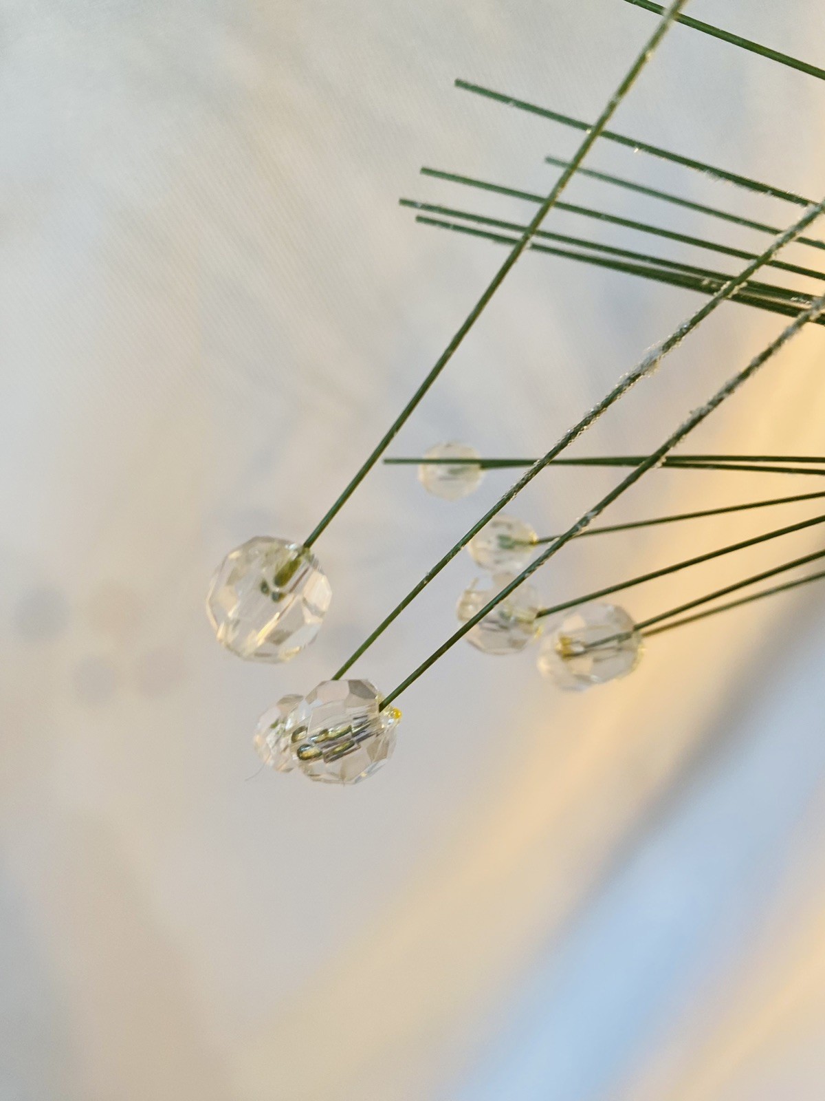 3 Green Frosted Icy Faux Pine Floral Pick Stems w/ Plastic Bead Ice 36″ Lot of 3