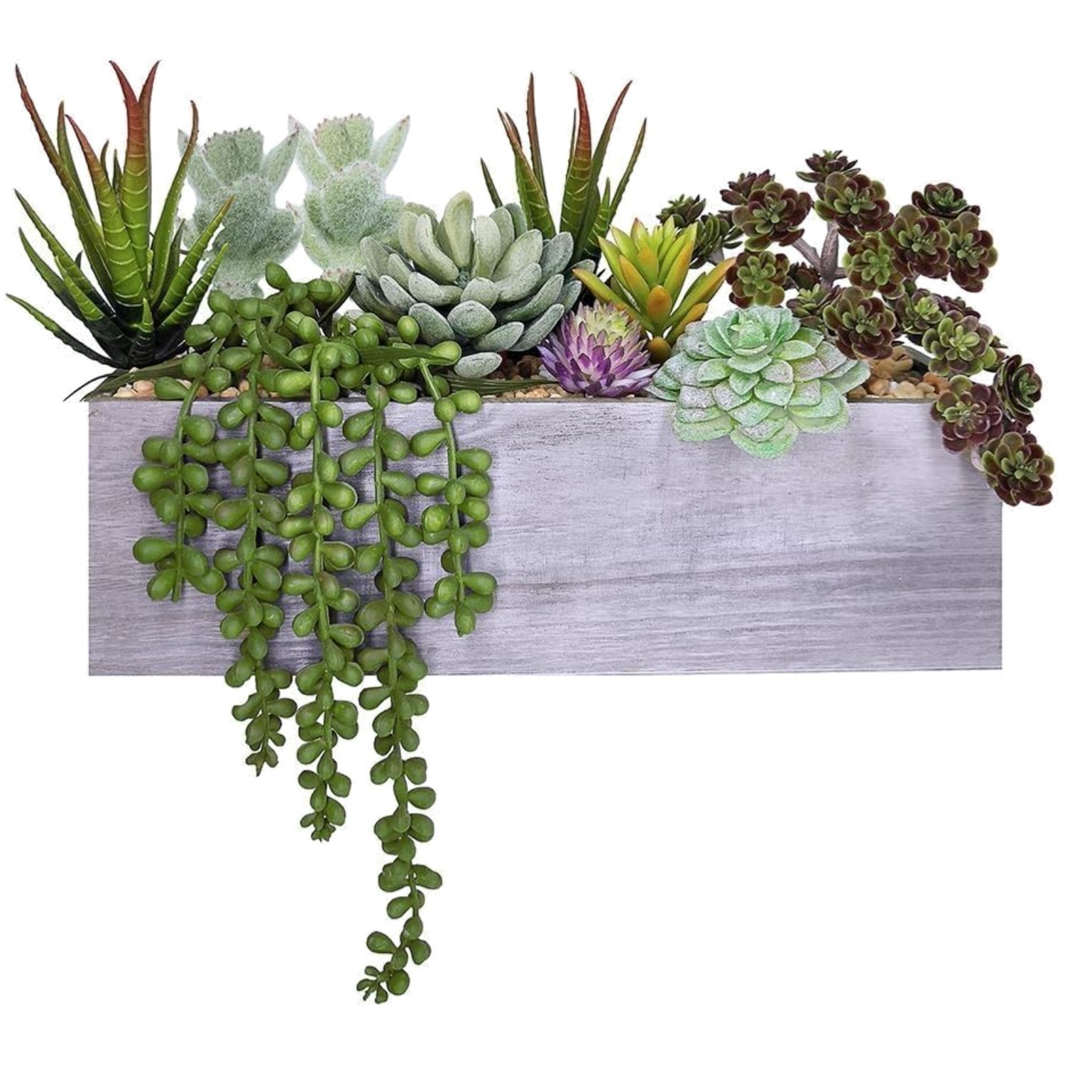 Elegant 10-Piece Artificial Succulent Arrangement in Rectangular Wooden Planter