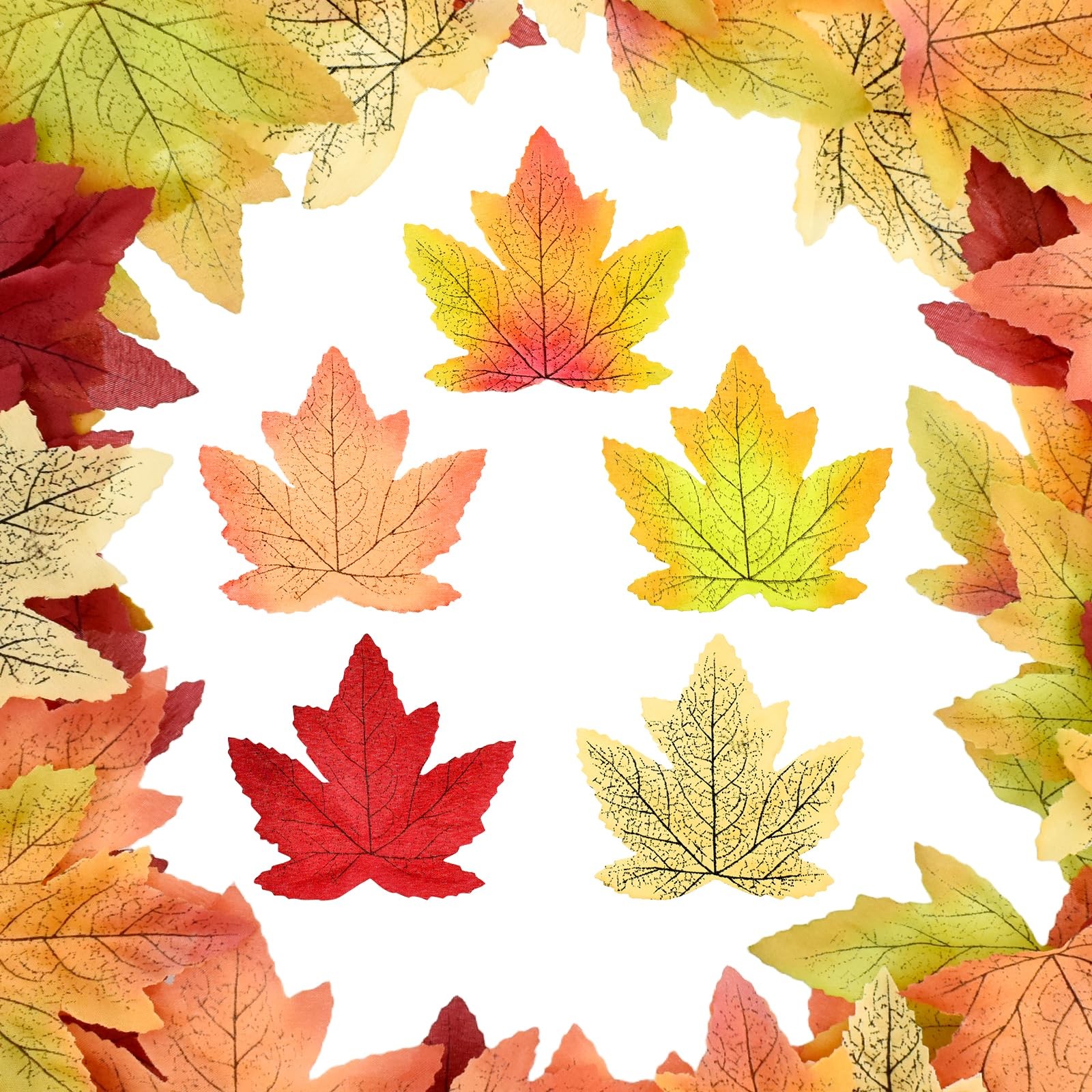 250 PCS 3.9 Inch Artificial Fall Maple Leaves Thanksgiving Halloween Decor