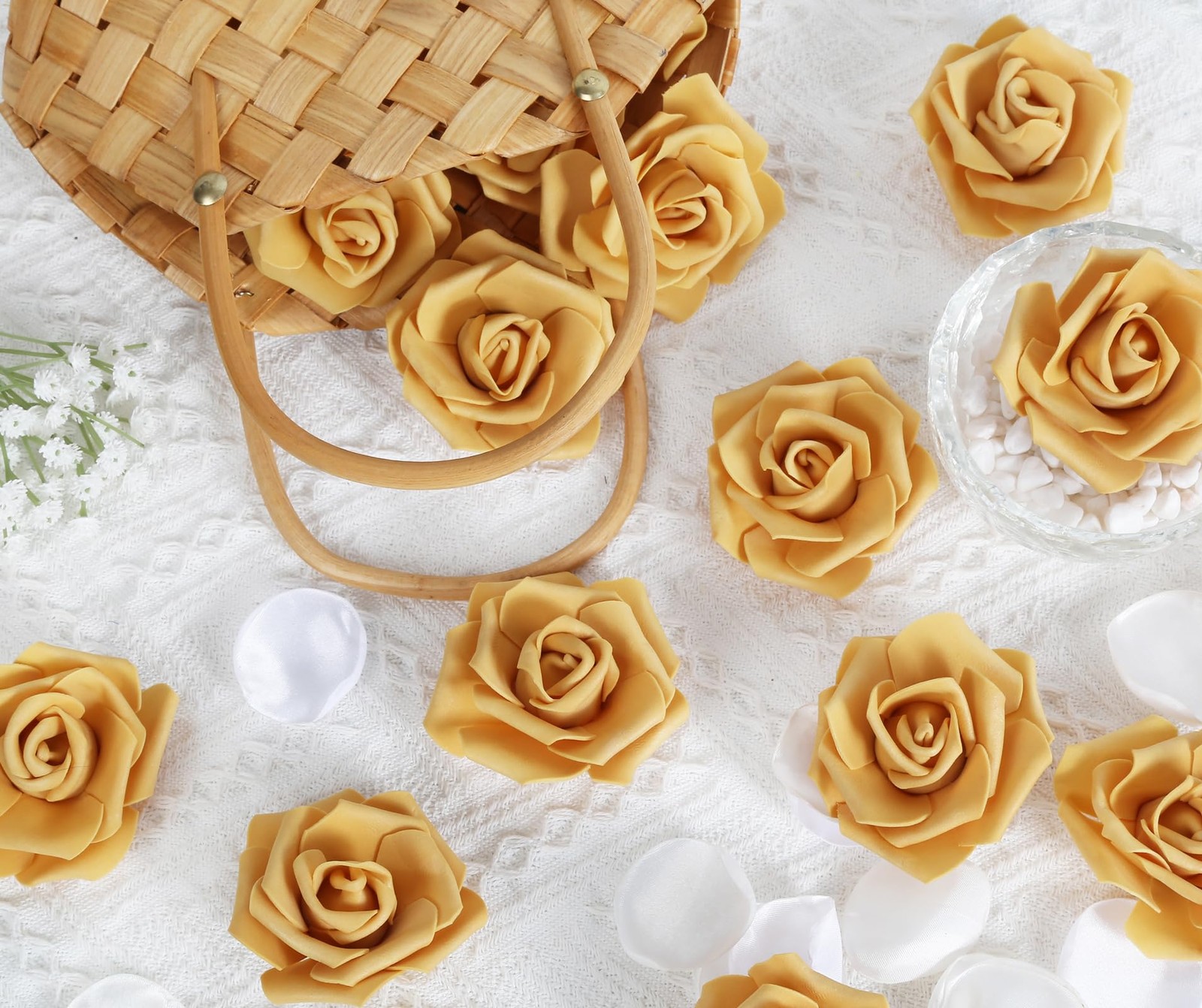 Gold Foam Rose Artificial Flowers Faux Bulk Bouquets Centerpieces 100 PCS
