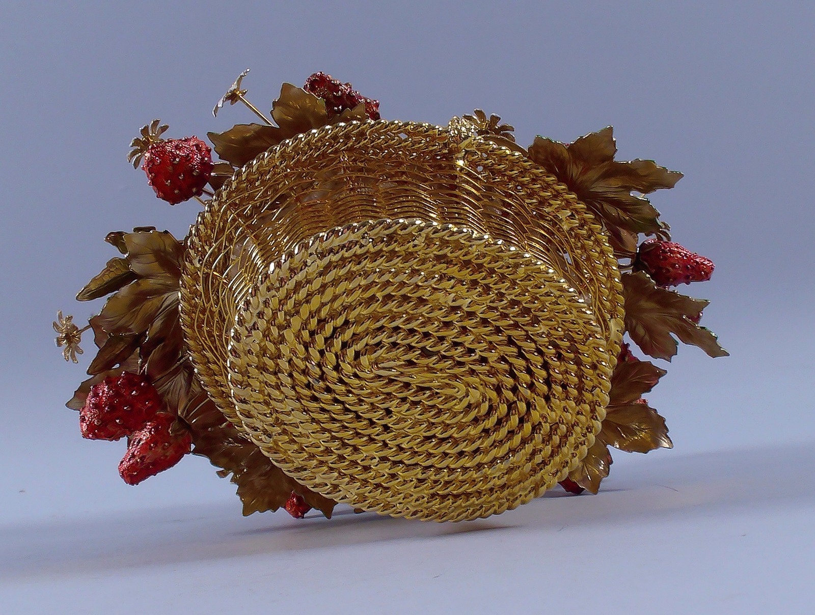 Jane Hutcheson FLEURS DES SIECLES Gold Gilt & Jeweled Enameled Strawberry Basket
