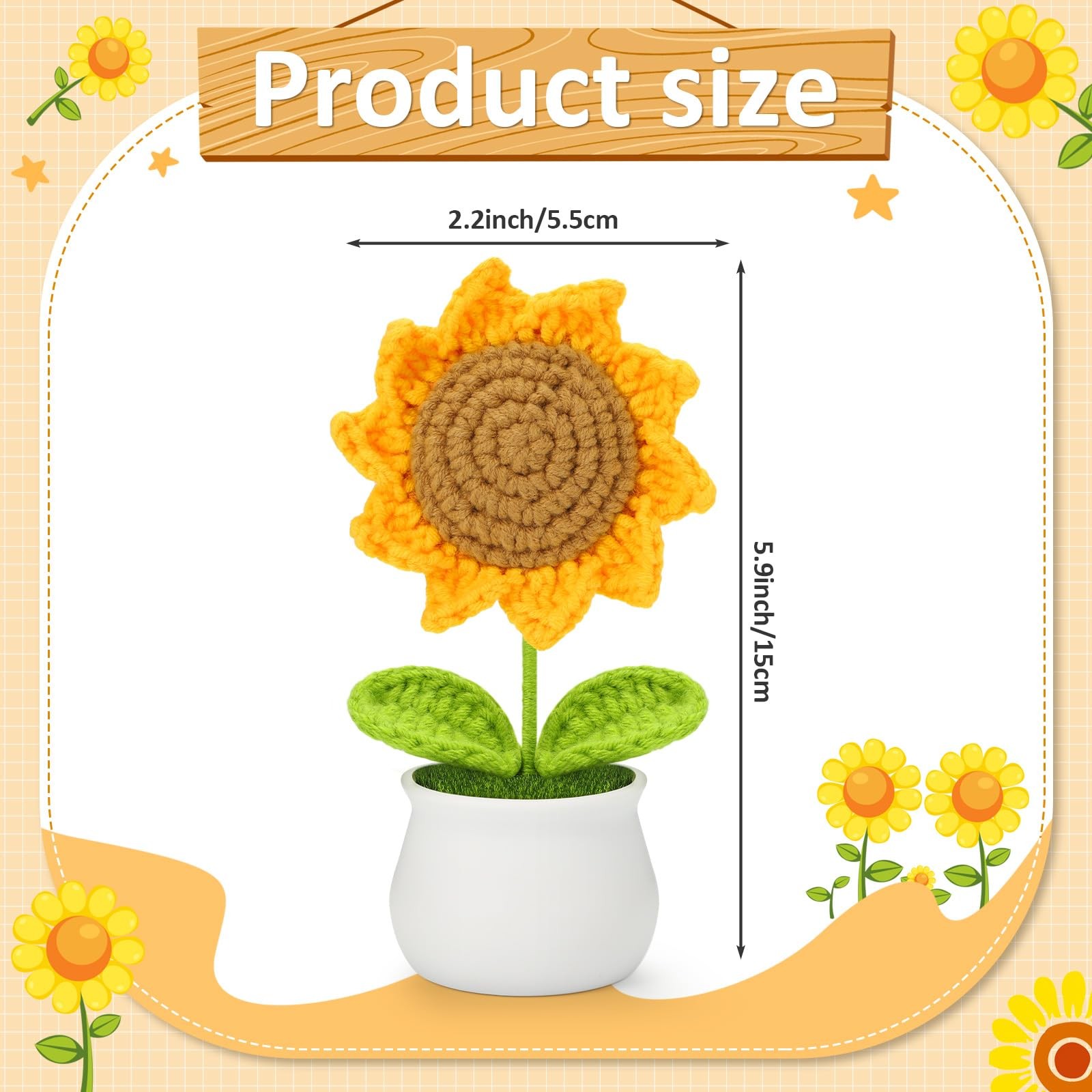 Crochet Flowers Sunflower for Home Office Desk Decor, Funny Crochet Sunflower…