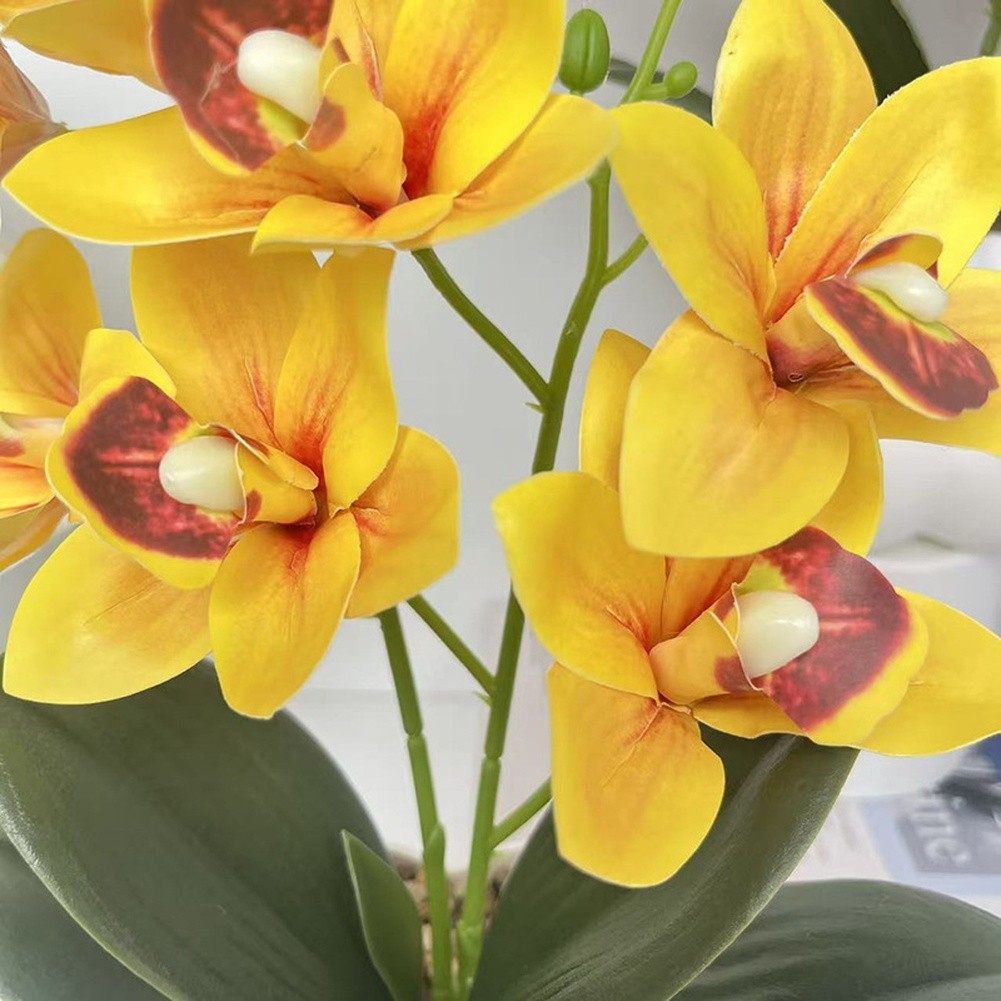 35cm Faux Pink Cymbidium Orchid in White Ceramic Pot for Minimalist Decor