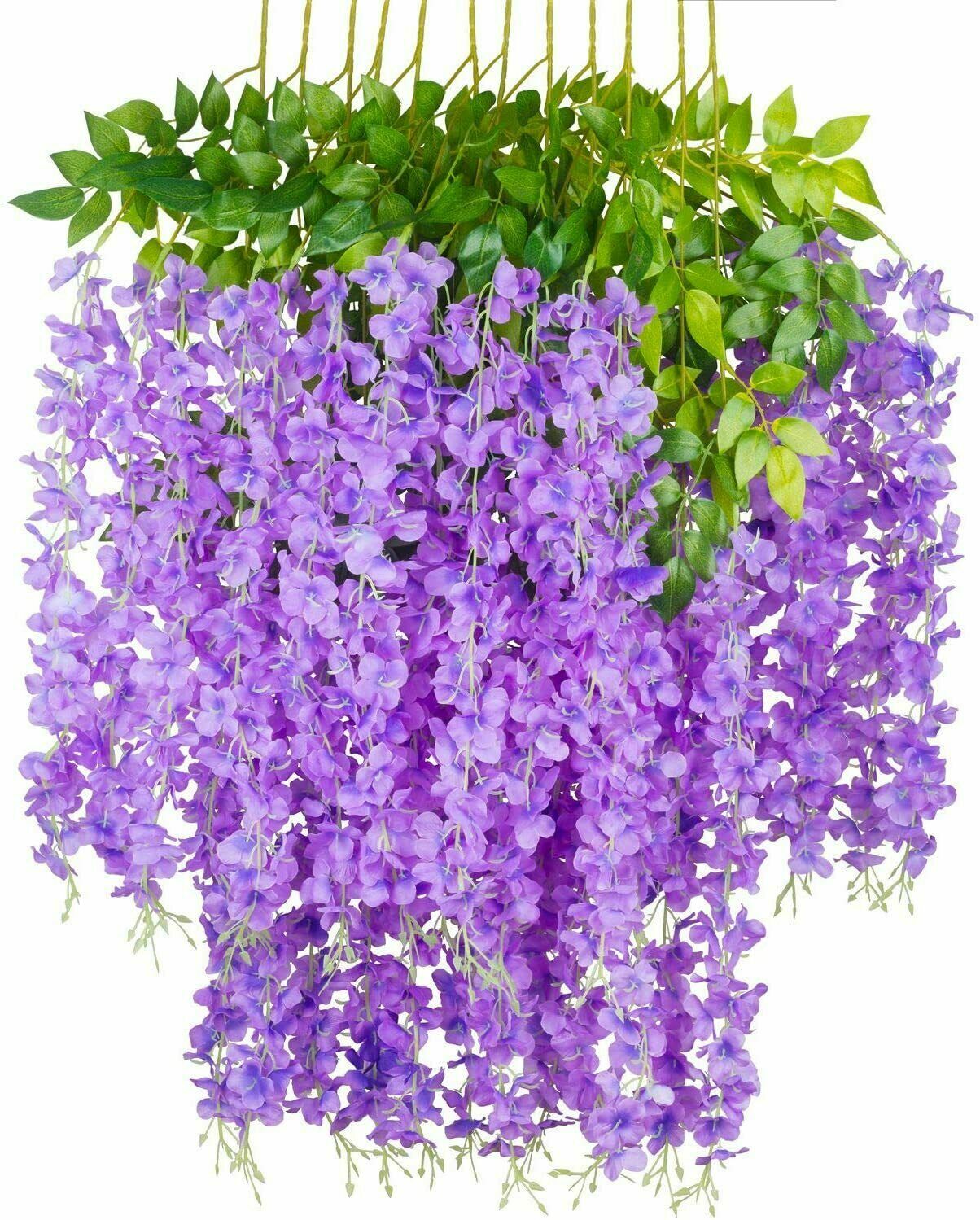 Purple Artificial Wisteria Hanging Garland Flower Garden Wedding Decor 12/24 Pcs