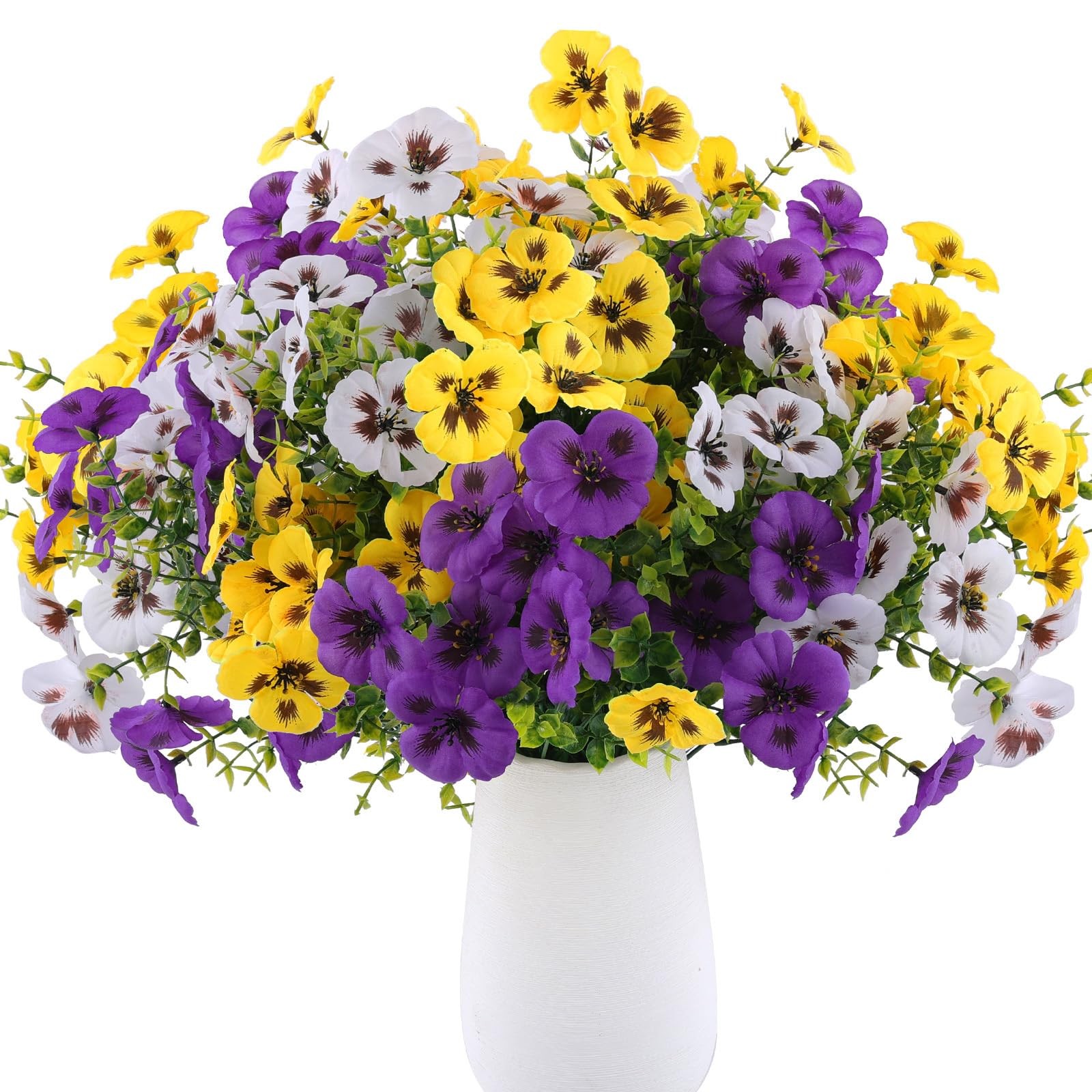 18 Pcs Artificial Fake Pansy Flowers for Outdoor, Faux Silk Pansies Spring Fl…