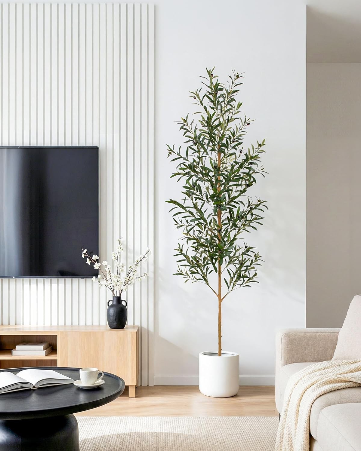 7FT Olive Trees Artificial Indoor, Tall Faux Olive Tree 7FT (84in) with Natural