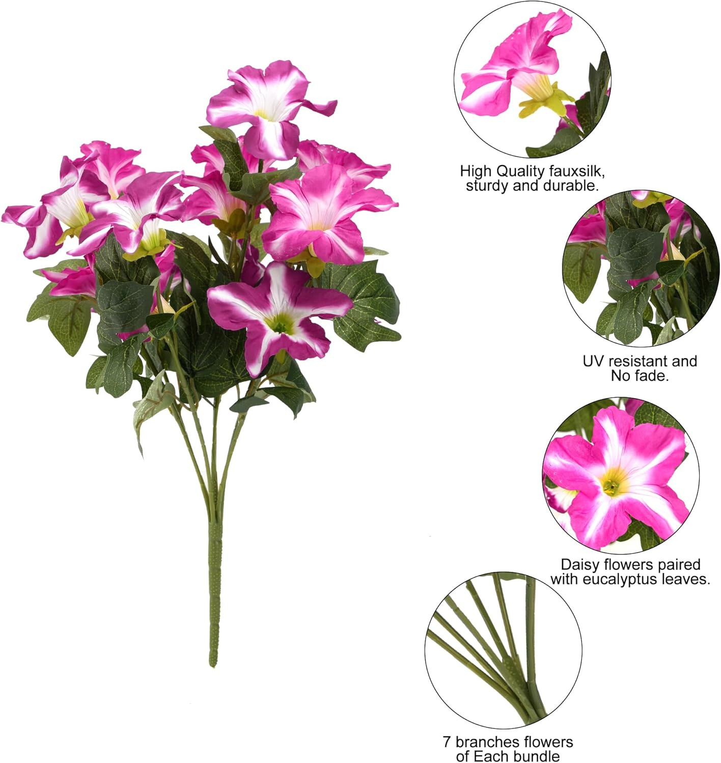 Artificial Fake Flowers Plants for Outdoor Decoration, 4PCS Faux Petunias Silk F