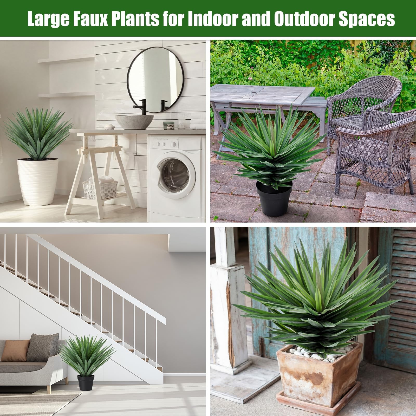 1 Pcs 27” Artificial Agave Plant in Black Pot Faux Agave Plant Potted with 1…