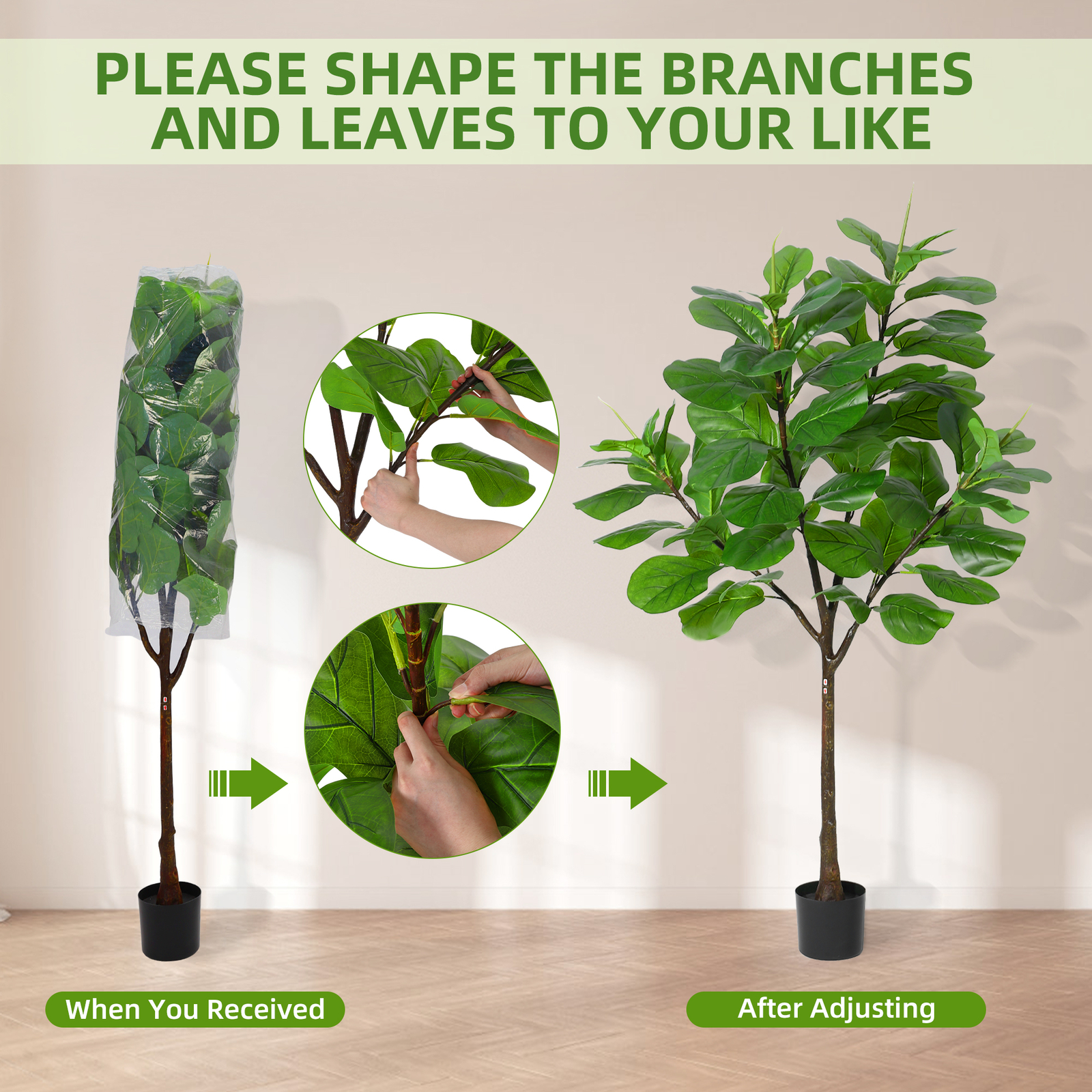 70″ Artificial Fiddle Leaf Fig Tree Fake Fig Silk Tree in Pot for Living Room