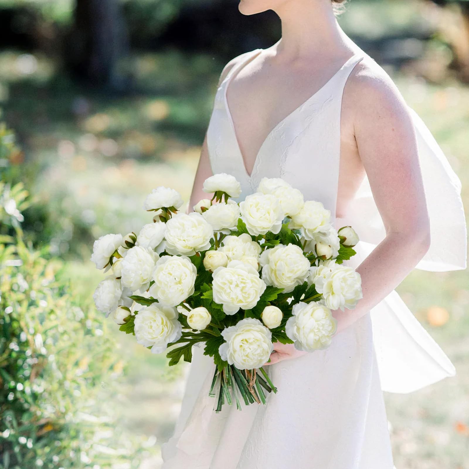 12PCS Ranunculus Artificial Flowers, Faux Flowers for Vase, White, 19.6”