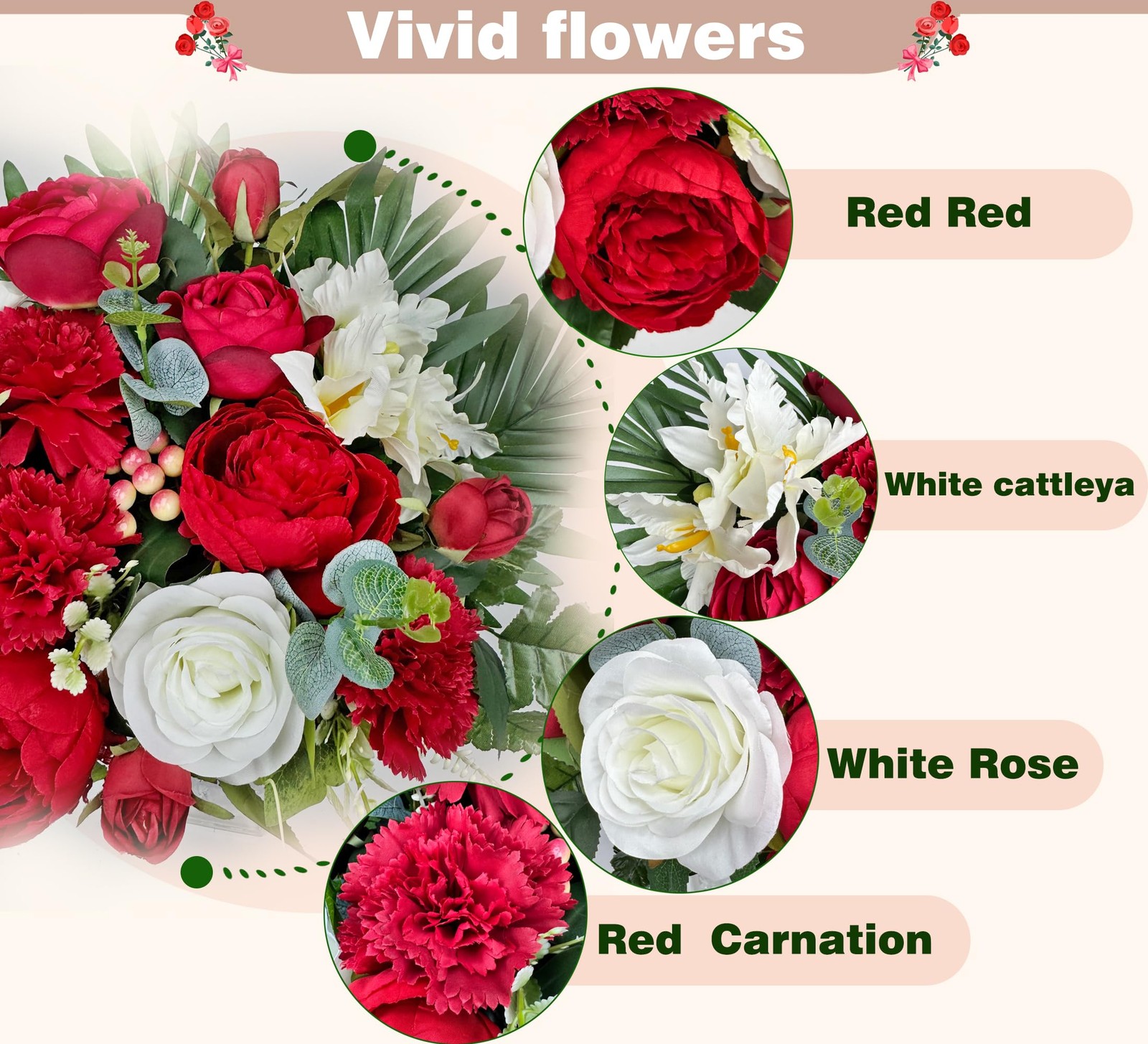 Cemetery Flowers with Vases for Grave Decor, Silk Lily Rose Carnation，Headsto…