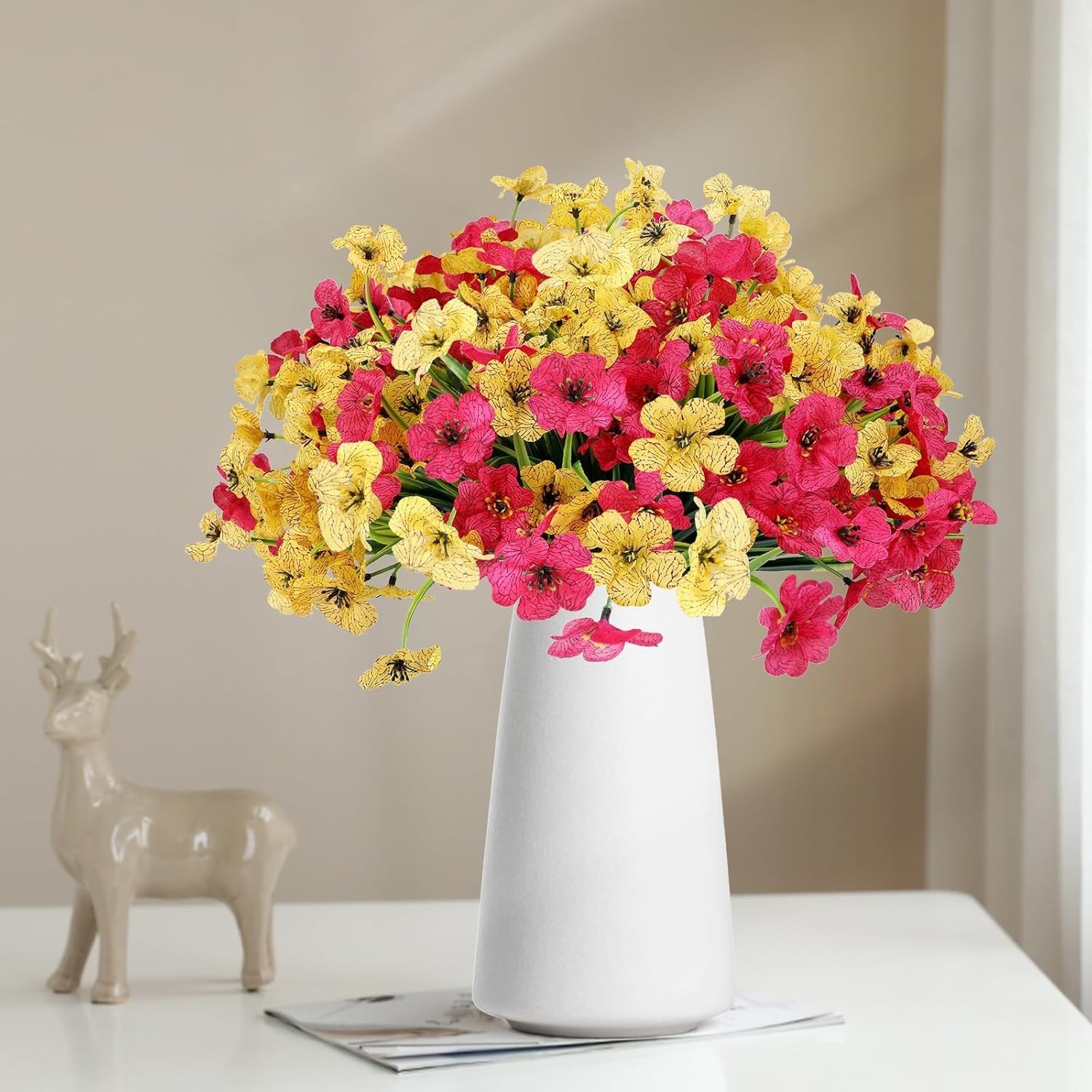 Fake Flowers 16 Count Durable Rose Yellow Fade Resistant Porch Yard Decoration