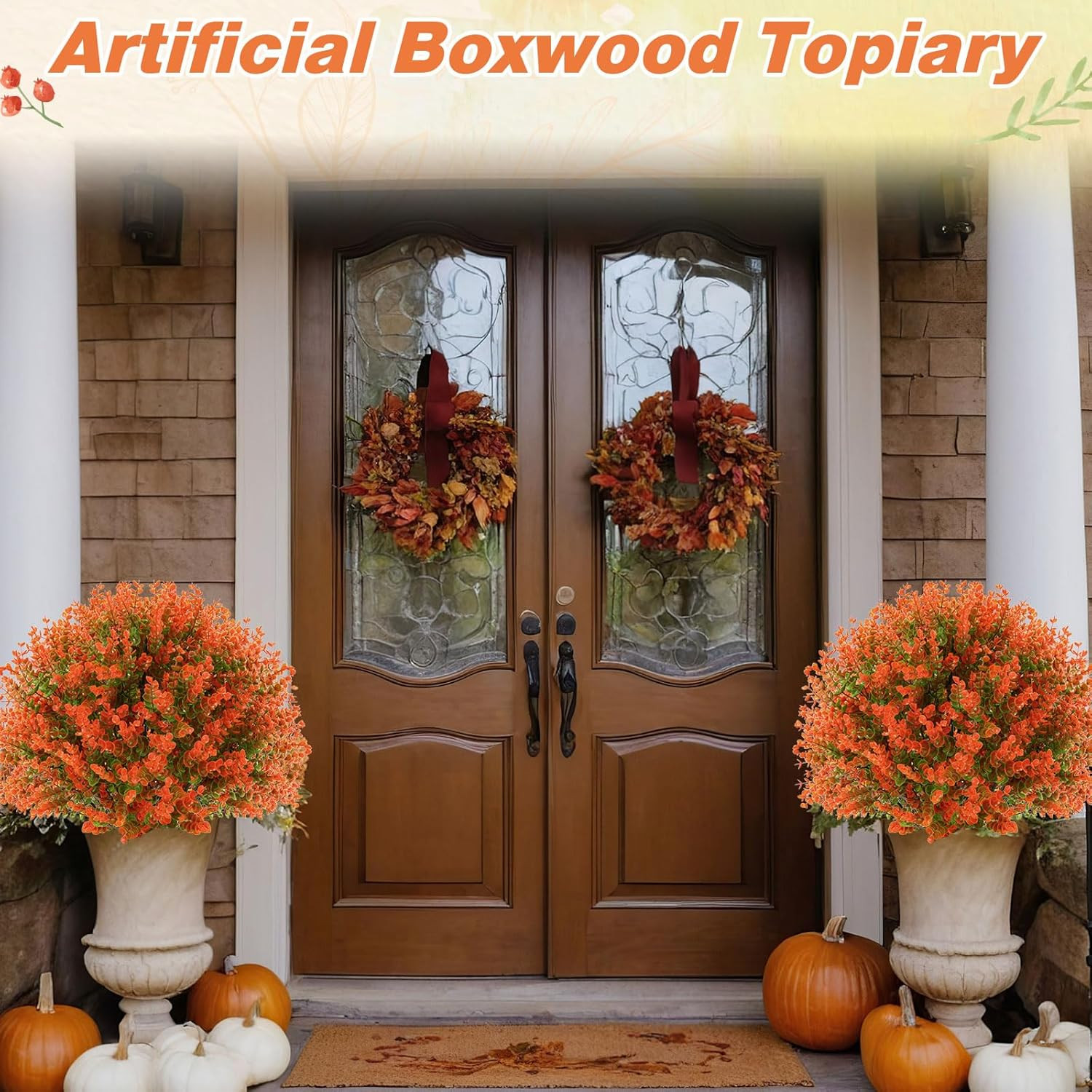 4 Pcs 18 Fall Artificial Boxwood Ball Topiary Tree UV Resistant Faux Bush for Ya