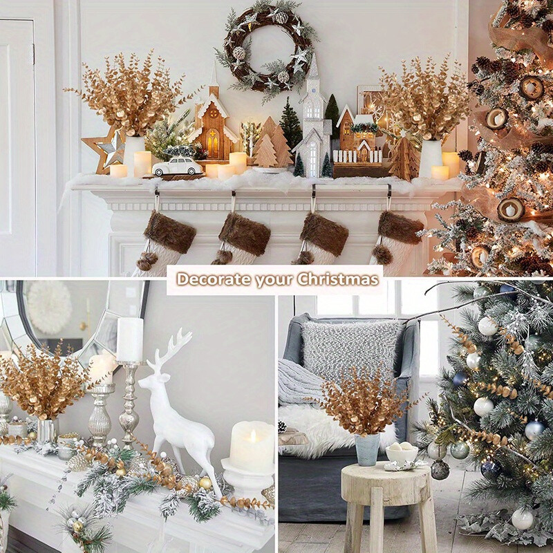8Pcs Eucalyptus Stems Artificial Leaves Branches Winter Christmas Bouquet Decor