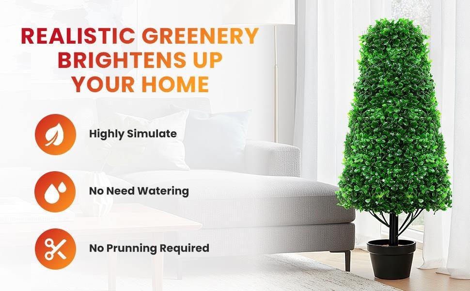 2PCS 4FT Fake Boxwood Topiary Trees Potted Plants with Black Planter for Home