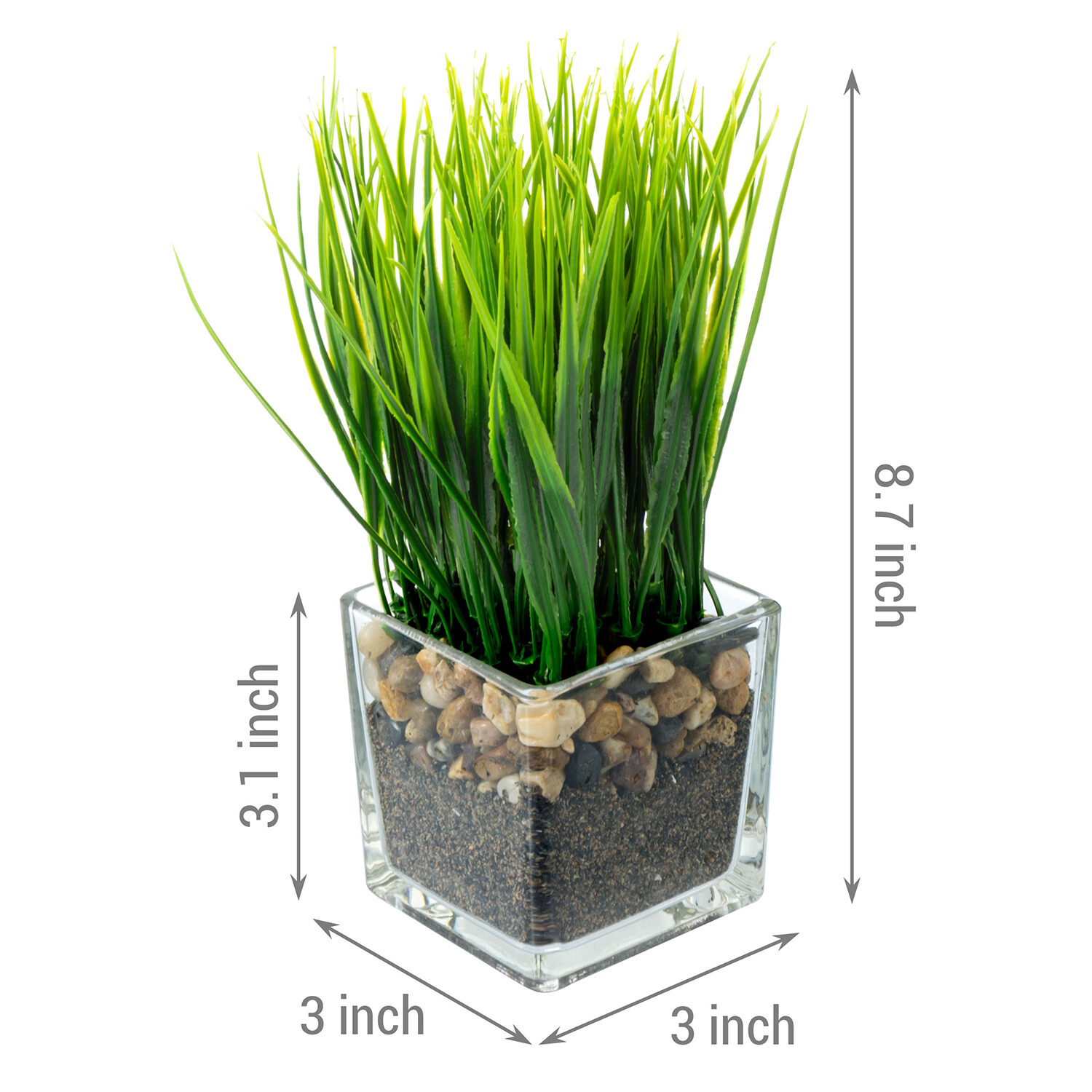 Decorative Potted Greenery Plant in Tabletop Planter Artificial Grass, Set of 2