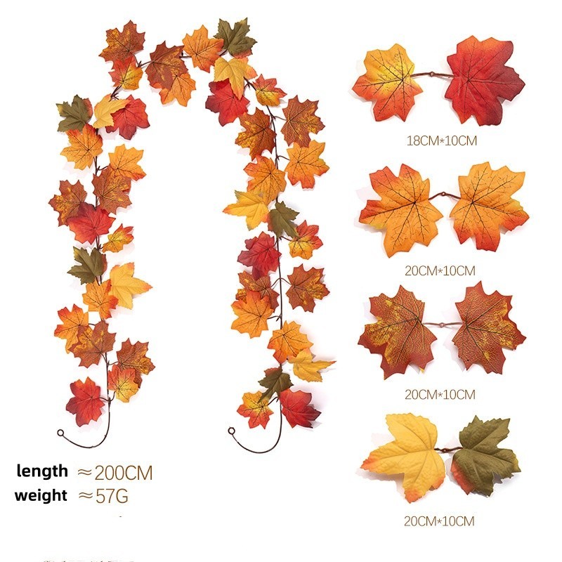 Silk Fabric Maple Leaf Vine with Detailed Veins for Autumn Interior Design