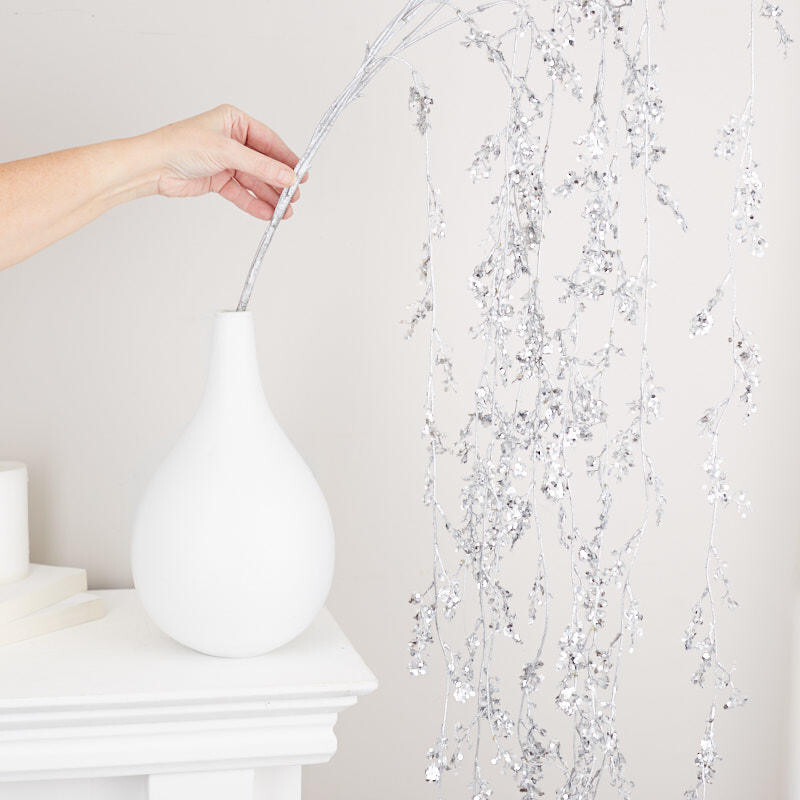 6ft Cascading Silver Glittered Floral Branch