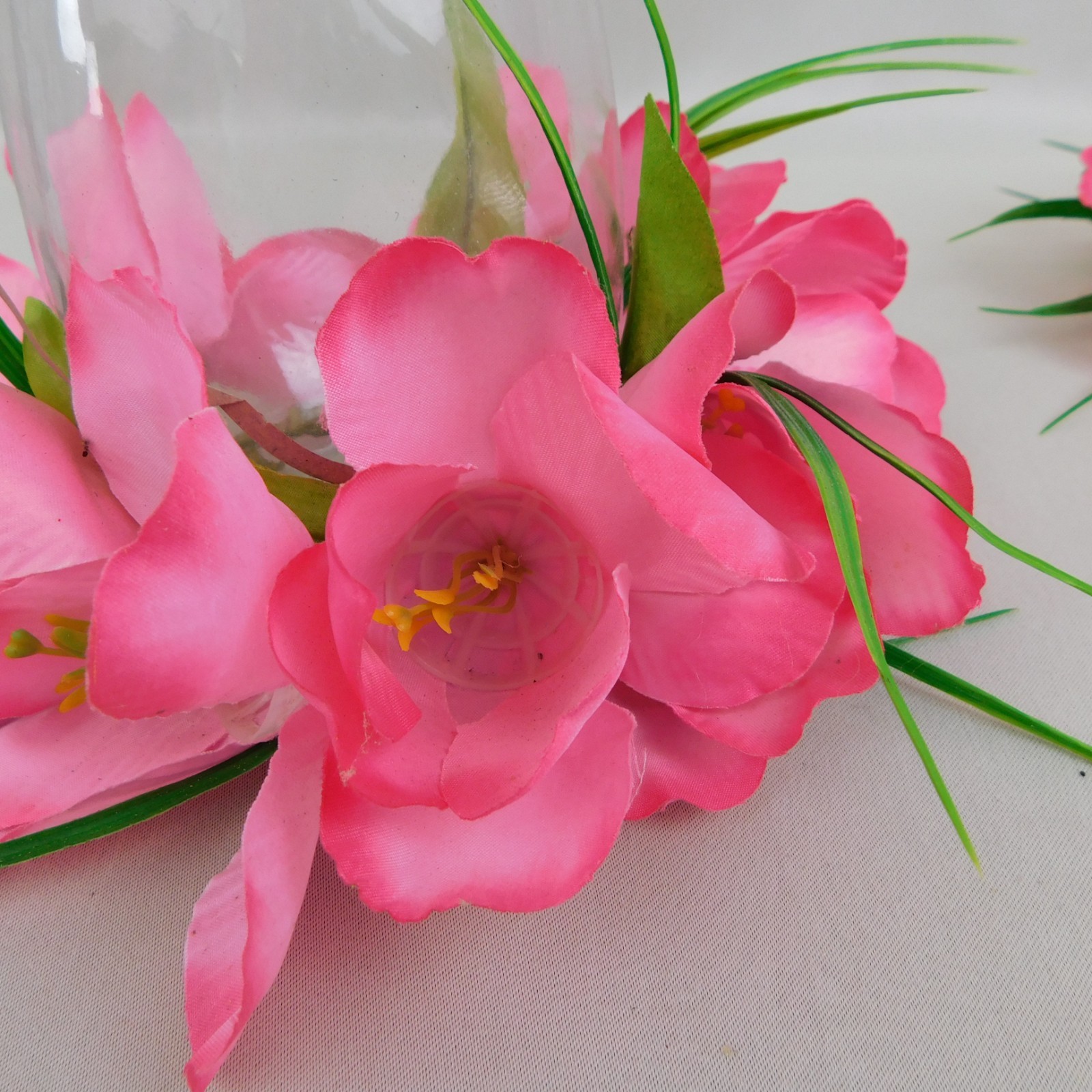 2pc Pink Tulip Floral Spring/Easter Centerpieces Glass Votive Vase #C470