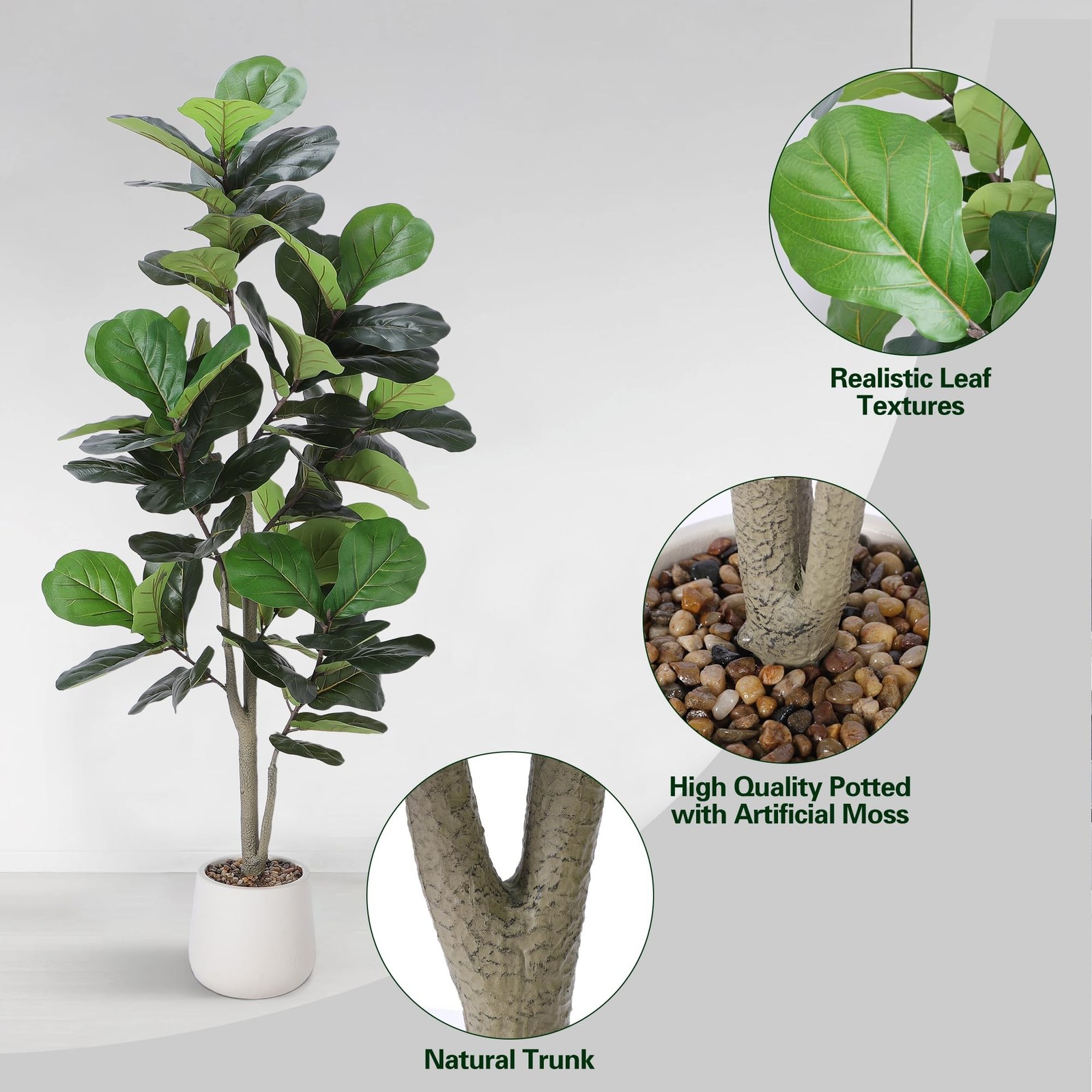 Jocoevol Artificial Fiddle Leaf Tree, 5ft Faux Plant Fake Ficus Lyrata Silk