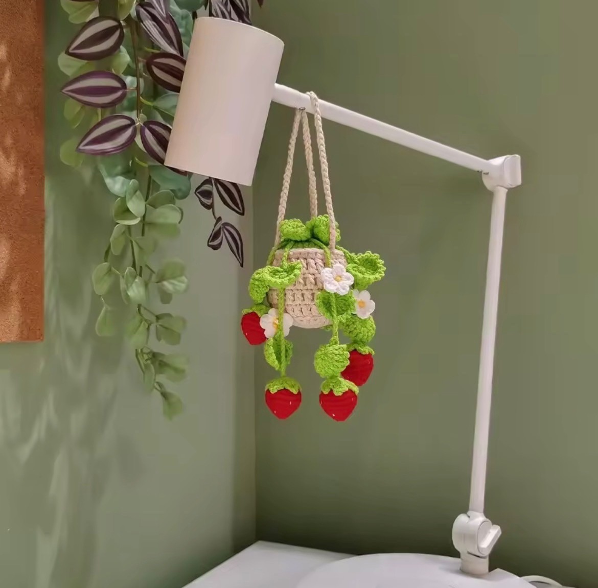 Car Plant Crochet Red Strawberry Hanging Plant