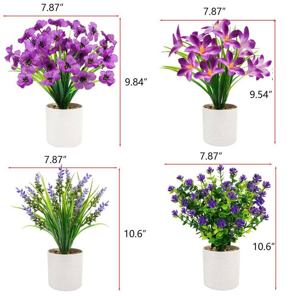 Small Artificial Potted Flowers Garden Statue, 4-Pack