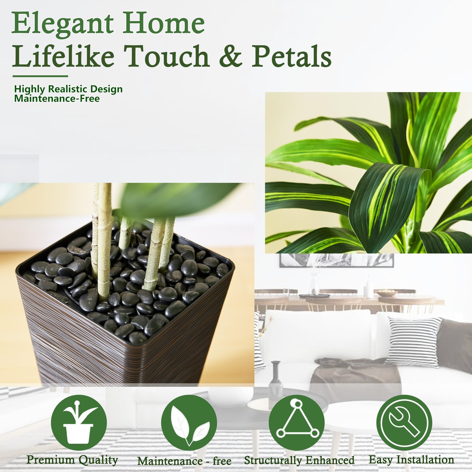 Artificial Dracaena Tree：5FT Faux Silk Tropical Yucca Floor Trees Realistic F…