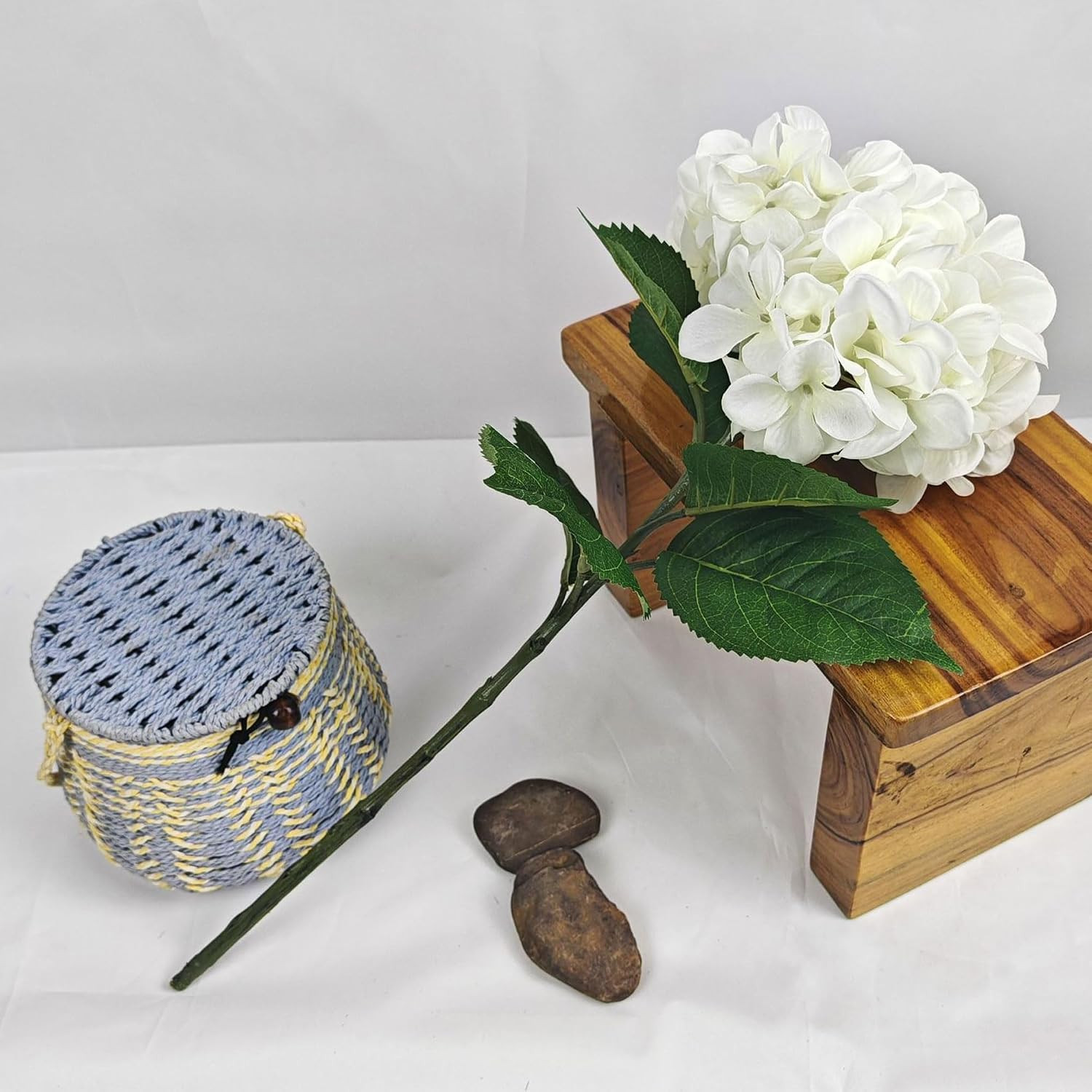 5 Pcs White Hydrangea Artificial Flowers, 21” Faux Hydrangea with Stems | Reali