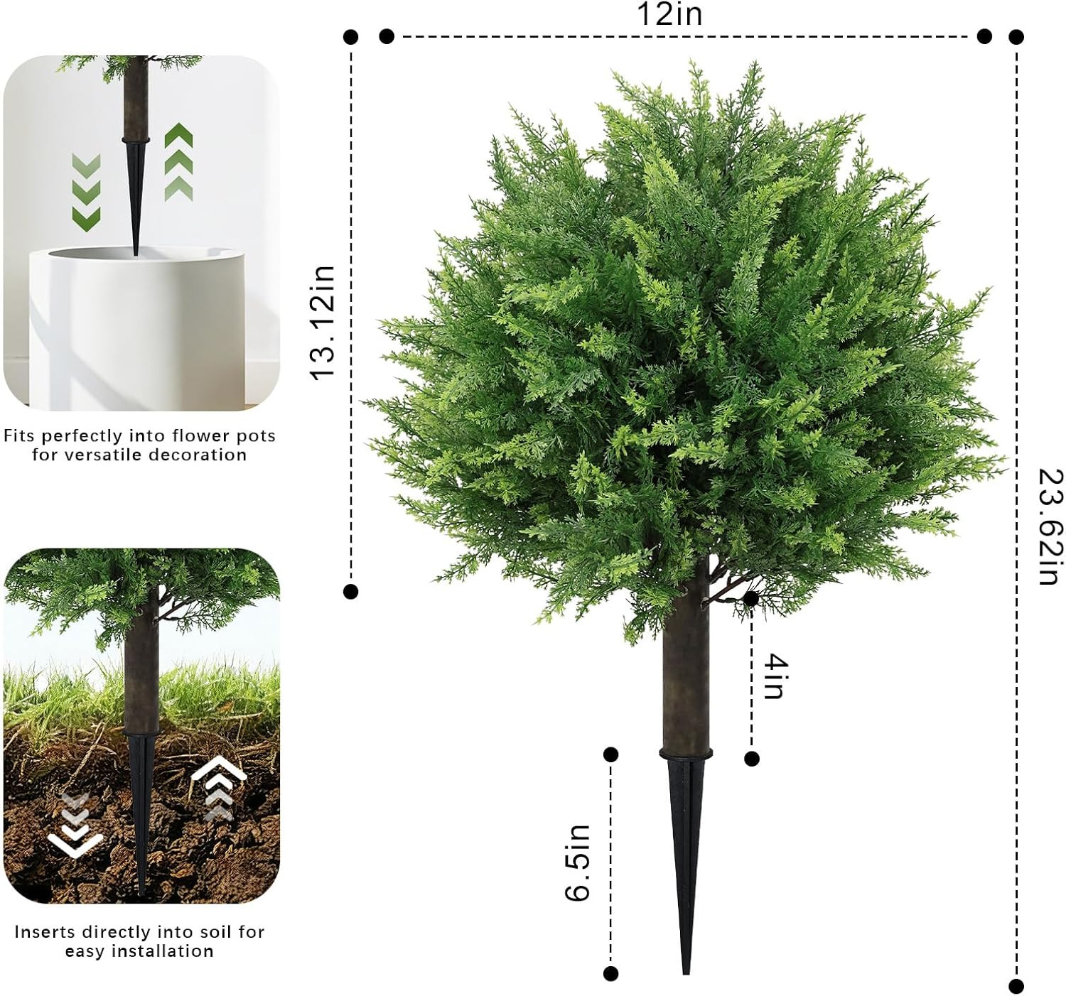 UV Resistant Faux Cedar Topiary Set of 2 for Outdoor Planter Decor, 24