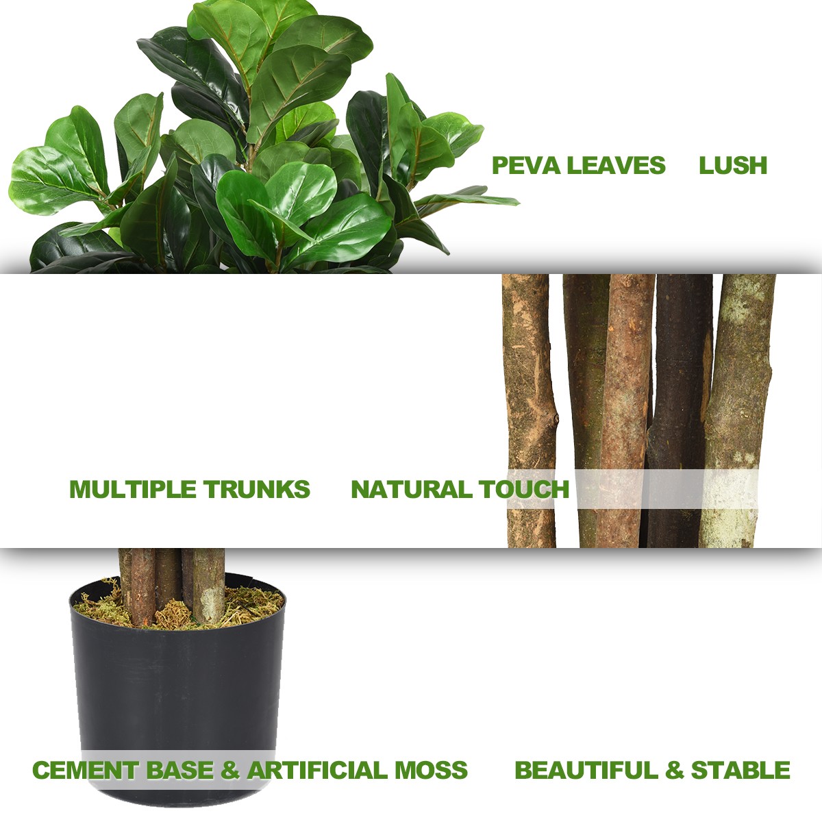 6-Feet Artificial Fiddle Leaf Fig Tree Indoor-Outdoor Home Decorative Planter