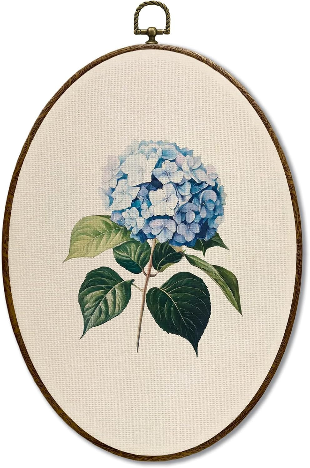 Vintage Blue Hydrangea Floral Oval Wall Decor, Cottagecore Hydrangea Flower Oval