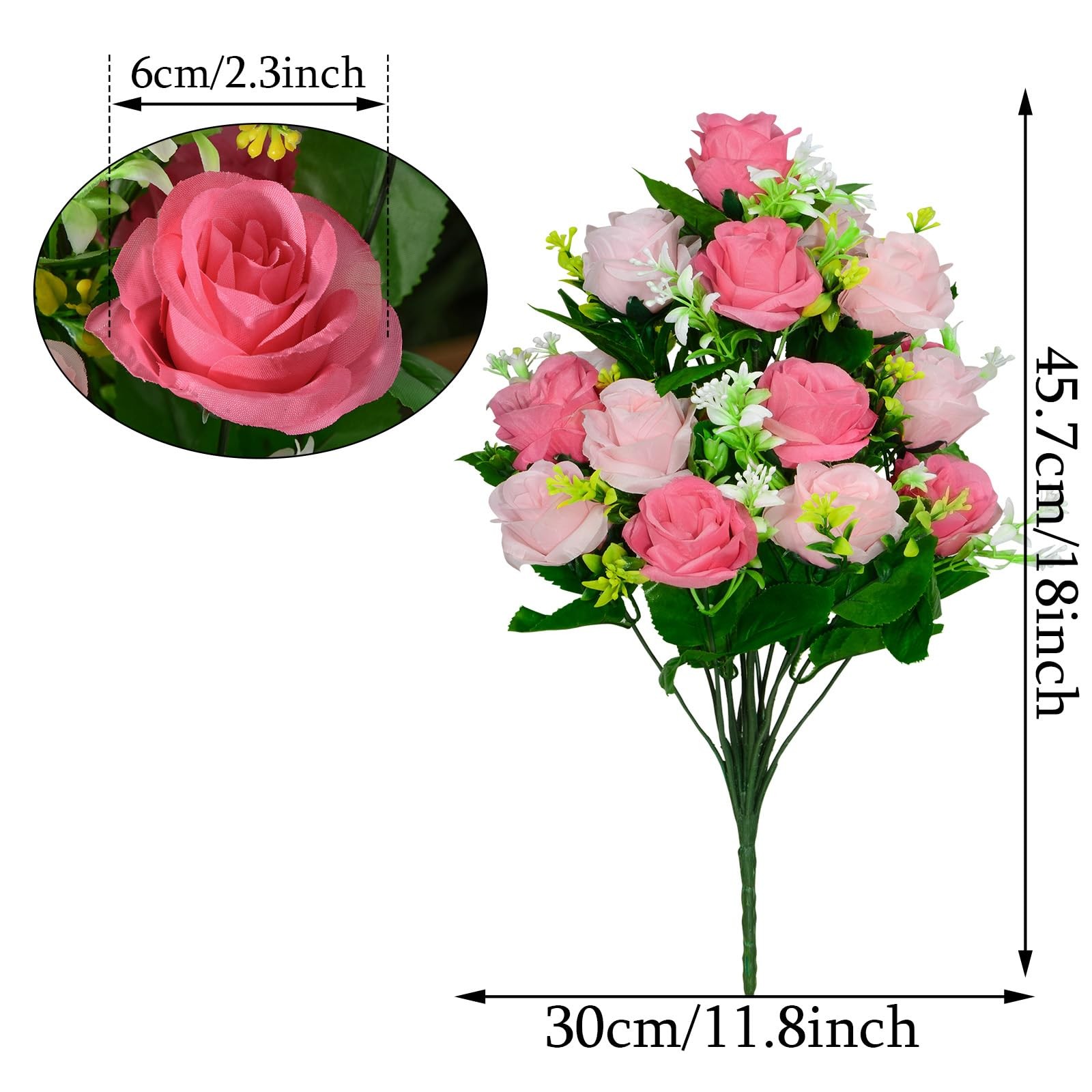 Artificial Cemetery Flowers with Vase, Headstone Flowers Rose Bouquet, Graveyard