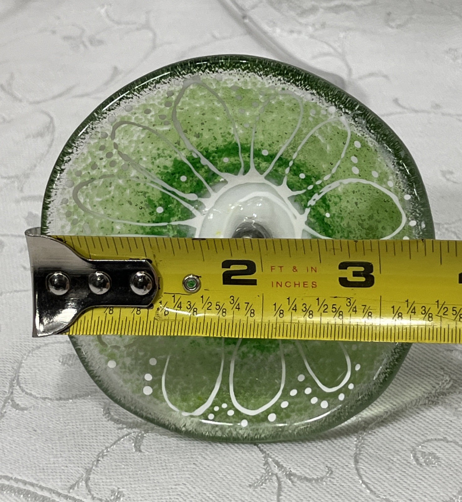 4 Flowers Pressed Glass Painted Tabletop Garden Bouquet Round Silver Metal Stems