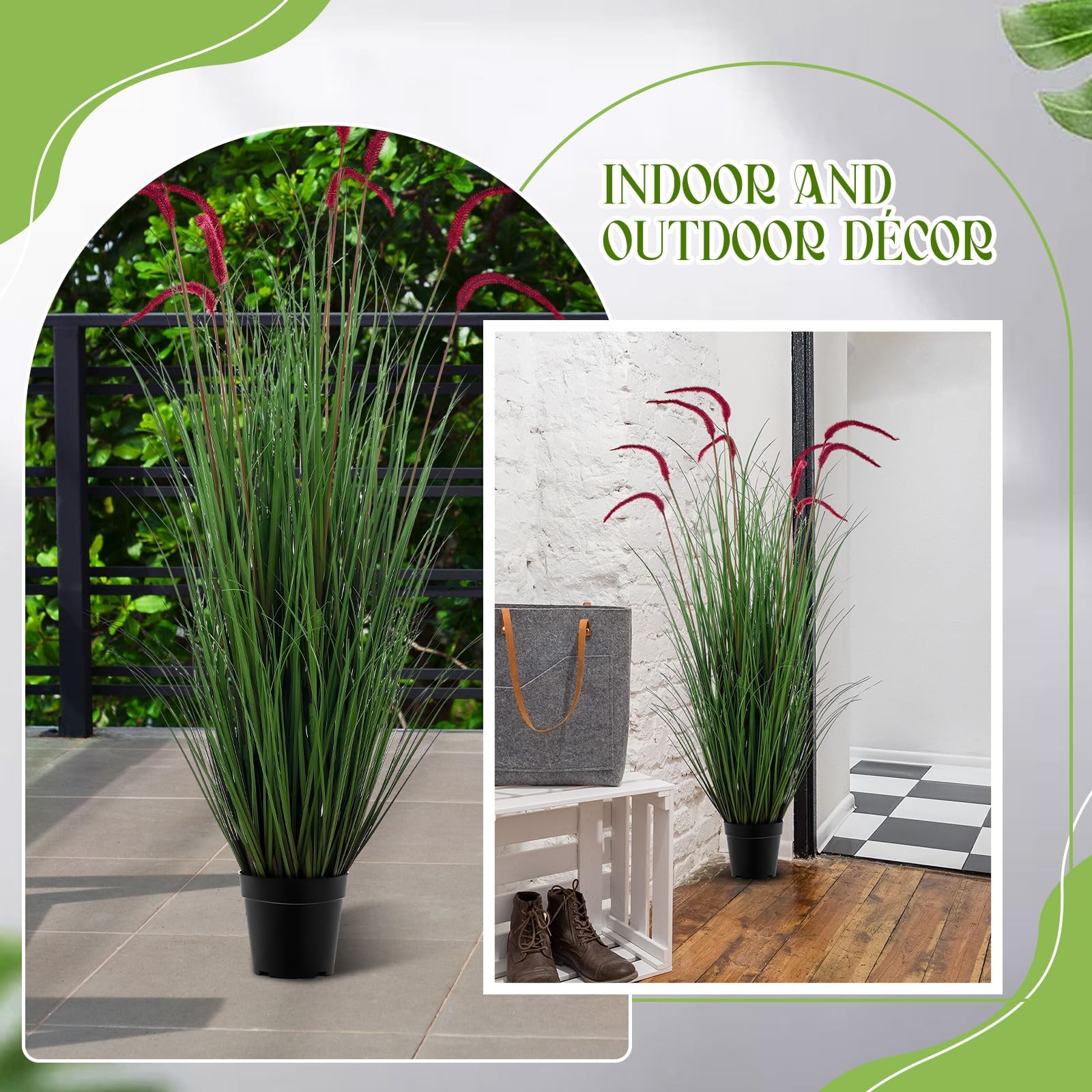 2 Pieces Faux Plants Outdoor 4 ft Tall Artificial Grass Plant Potted Artifici…