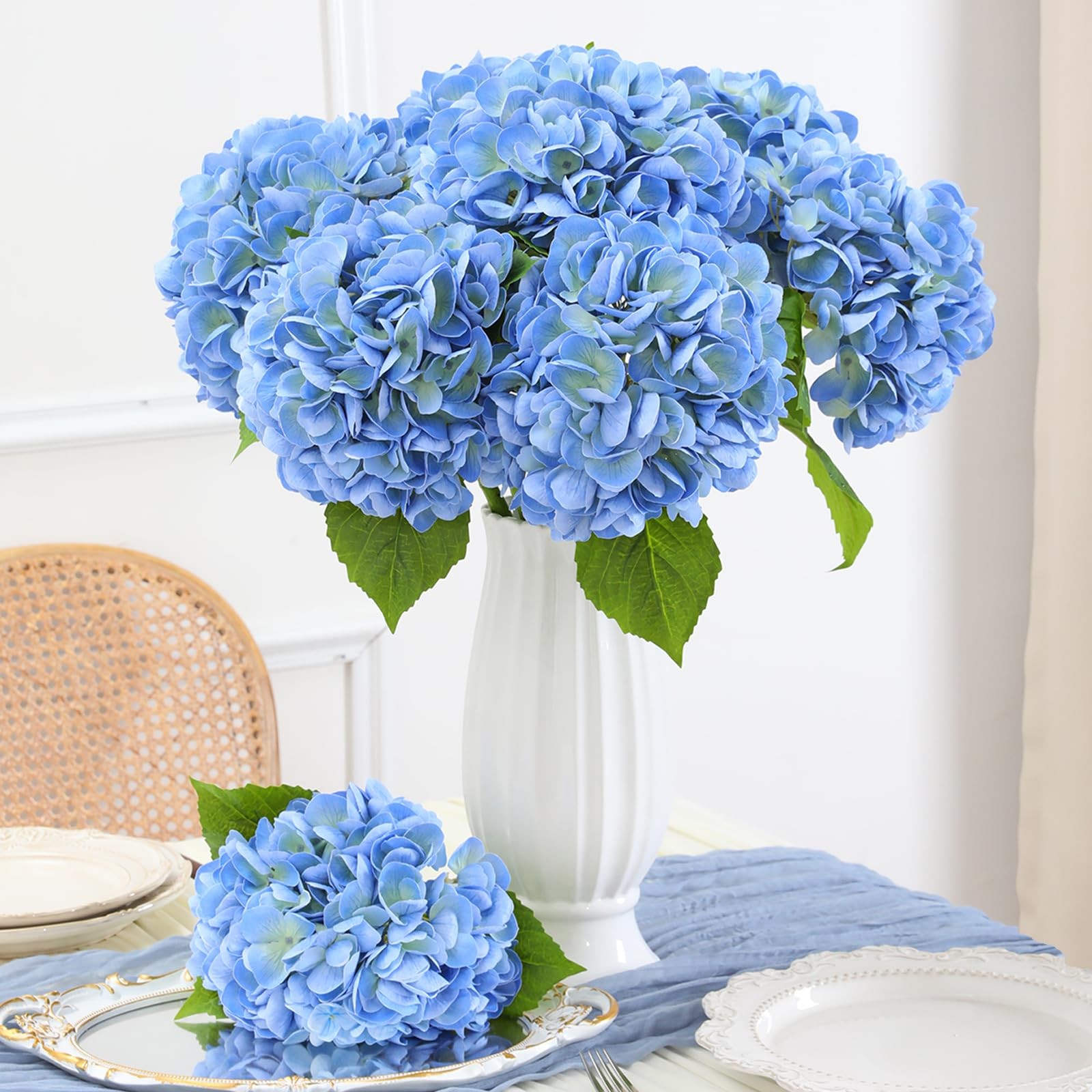 4Pcs Blue Hydrangea Artificial Flowers, 22.5In Latex Faux Real Touch Large Hy…