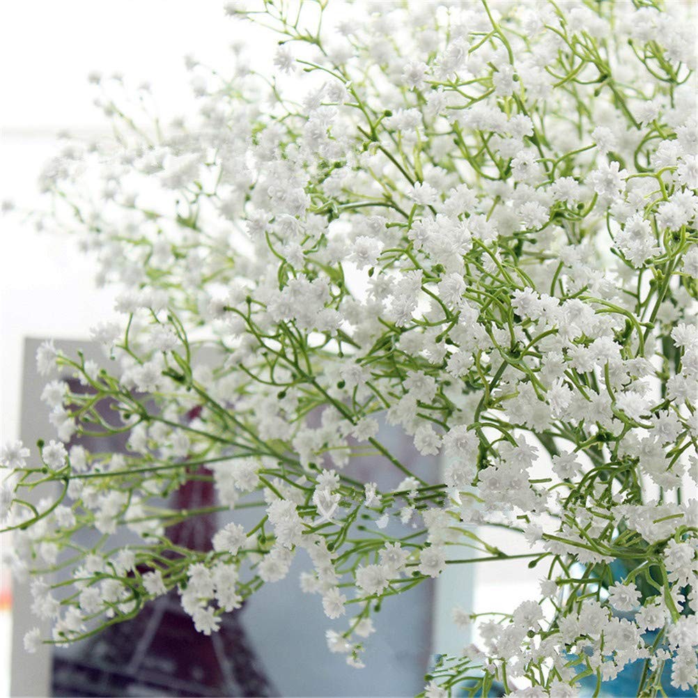 9 Piezas De Flores Artificiales De Aliento De Bebe De Tallo Largo Falsas Rea…