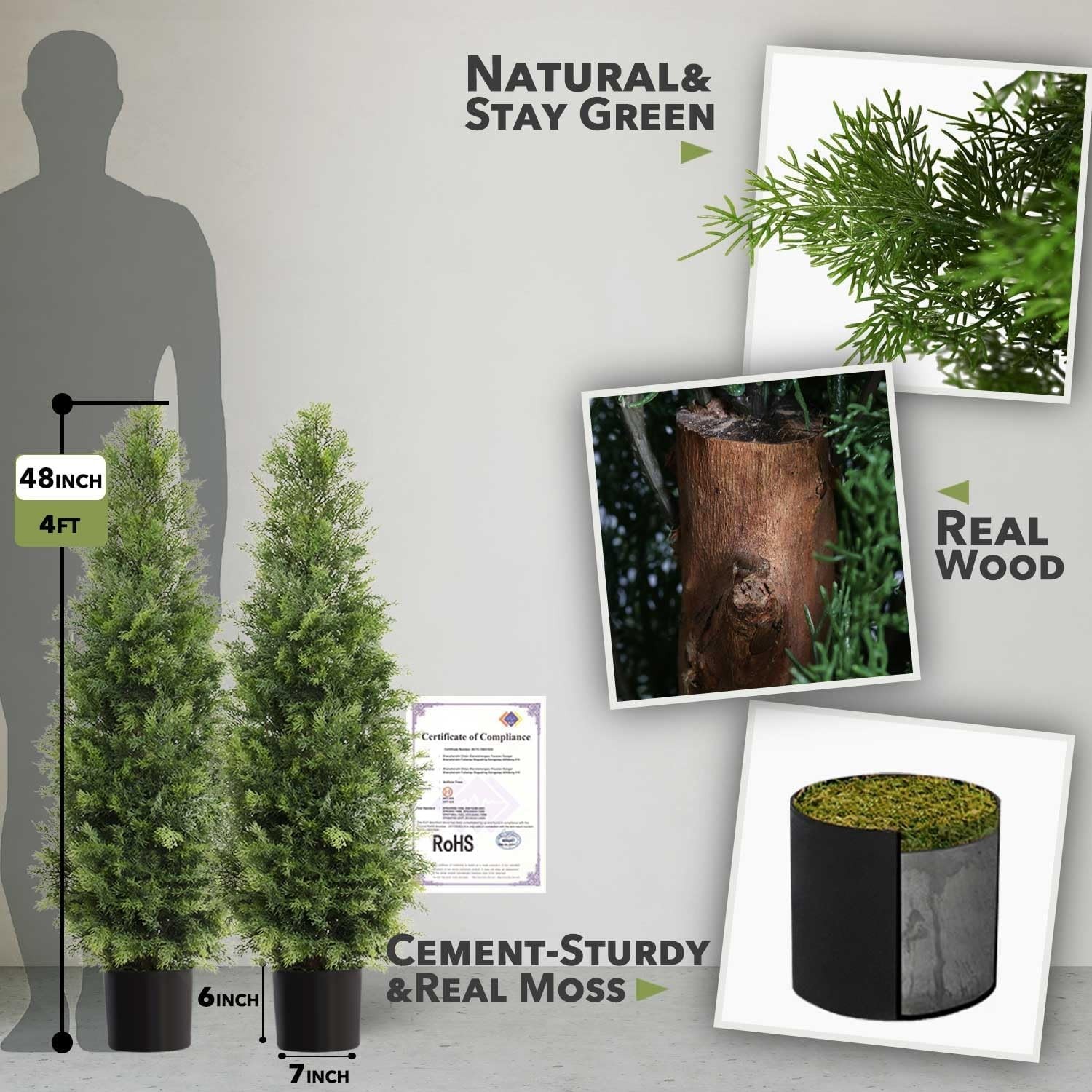 Realistic 4ft Cedar Topiary Trees – Maintenance-Free Outdoor Decor (2 Pack)