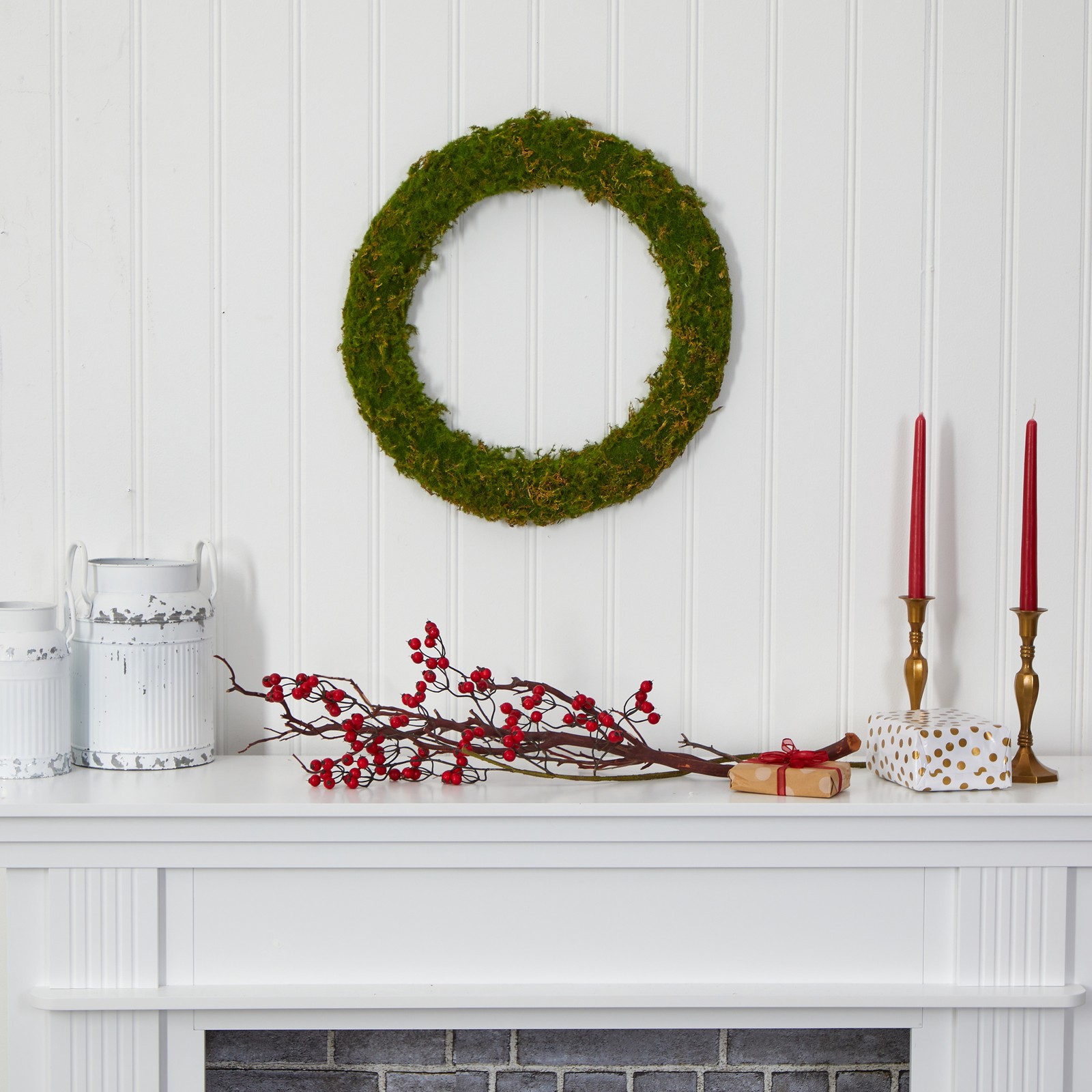 Nearly Natural 20″ Moss Artificial Wreath in Green